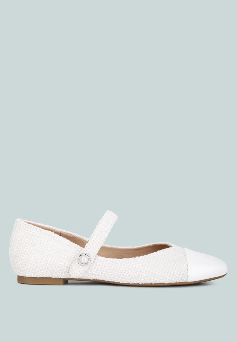 Albi Patent Toe Cap Tweed Mary Janes In White