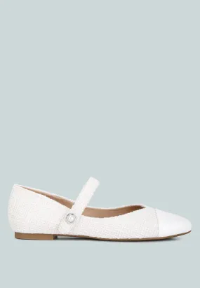 Albi Patent Toe Cap Tweed Mary Janes In White