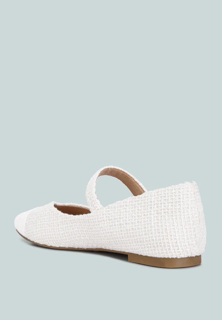 Albi Patent Toe Cap Tweed Mary Janes In White