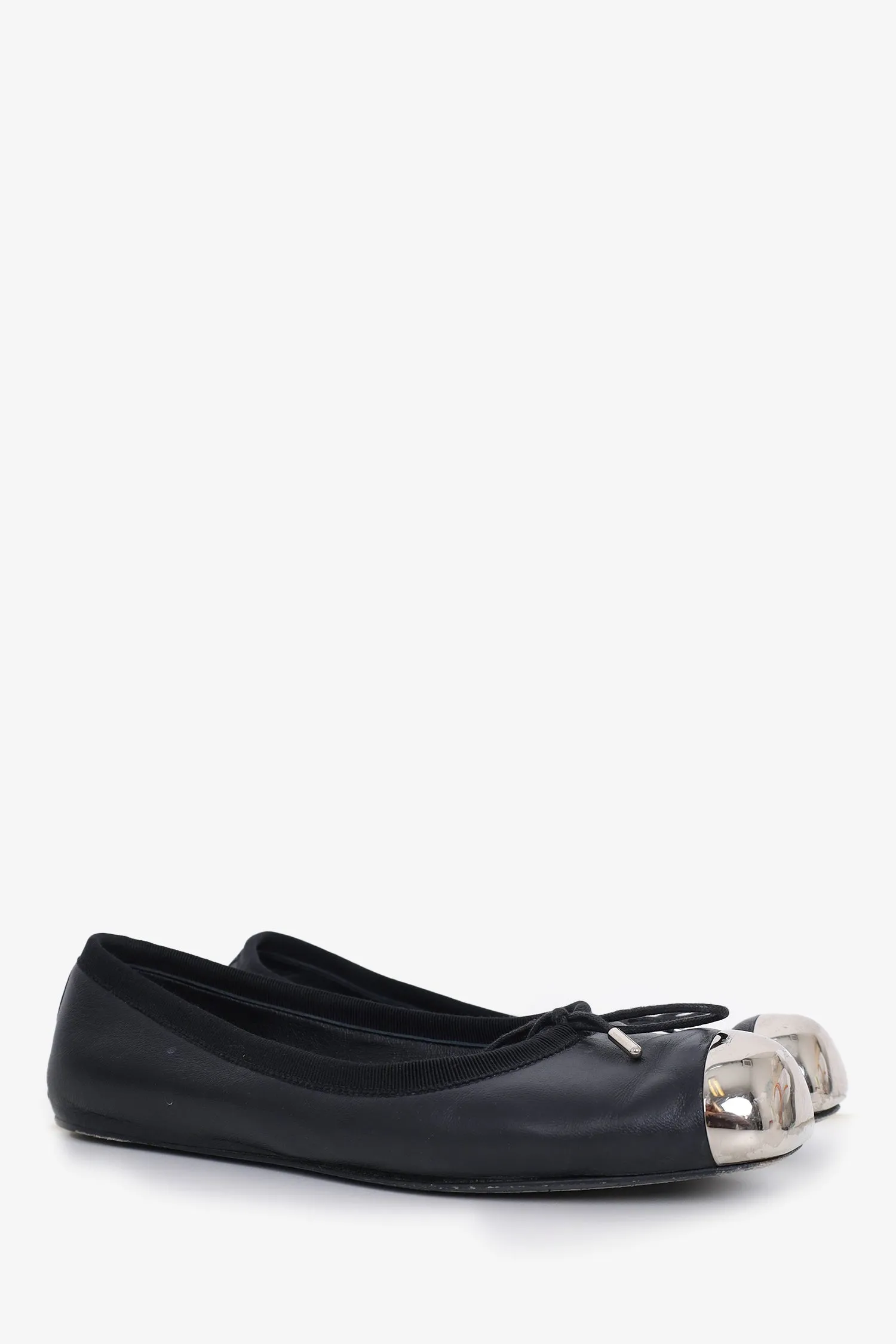 Alexander McQueen Black Leather Metal Toe-cap Ballet Flats Size 37.5