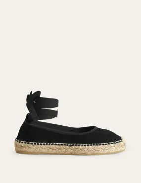 Ankle Tie Espadrilles-Black Suede