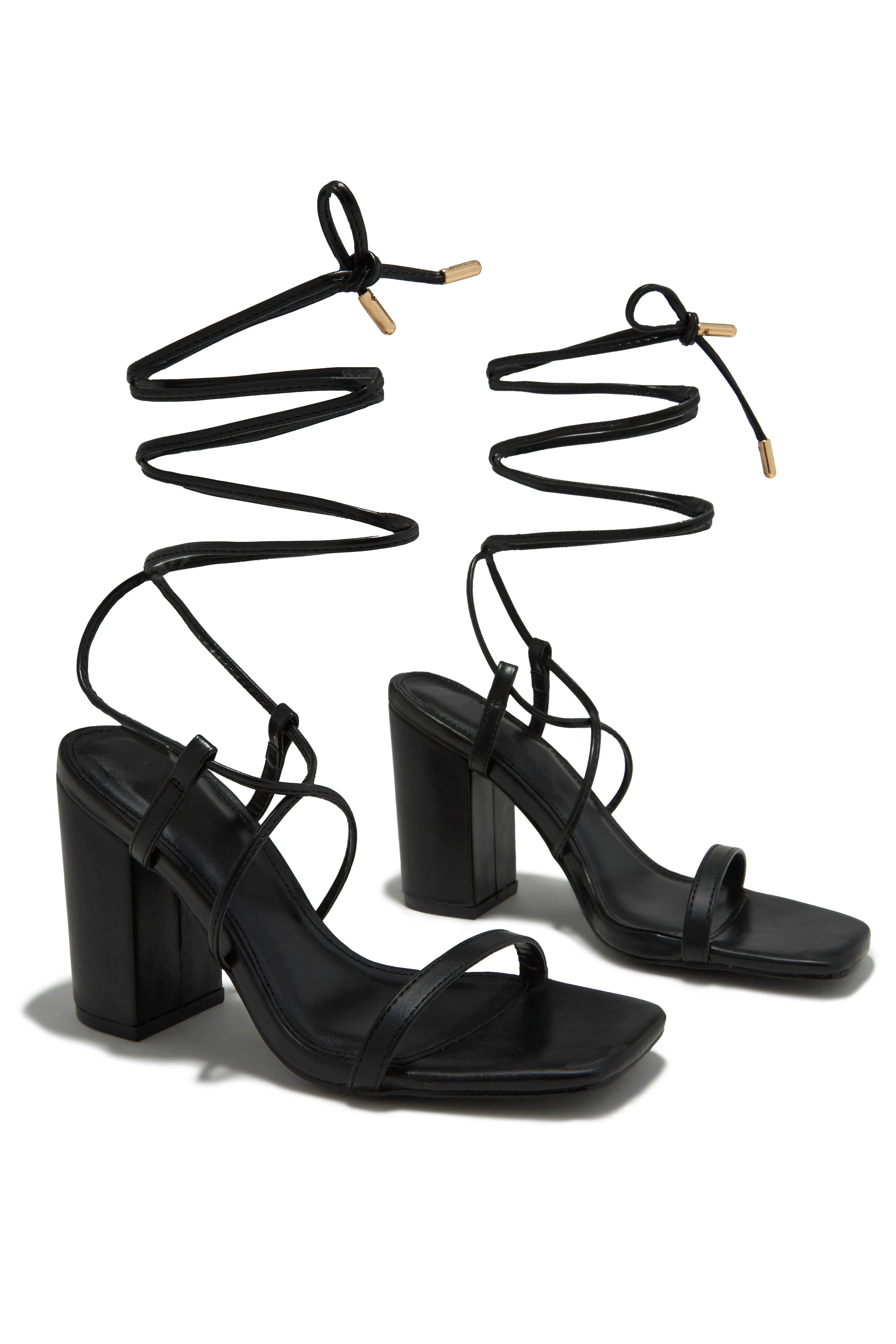 Aria Lace Up Block Heels - Black