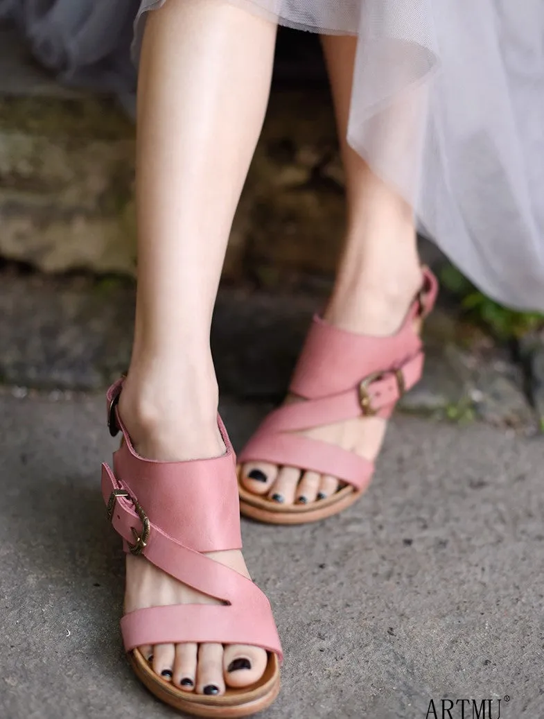 ARTMU DOUBLE BUCKLE DESIGN WEDGE SANDALS IN PINK