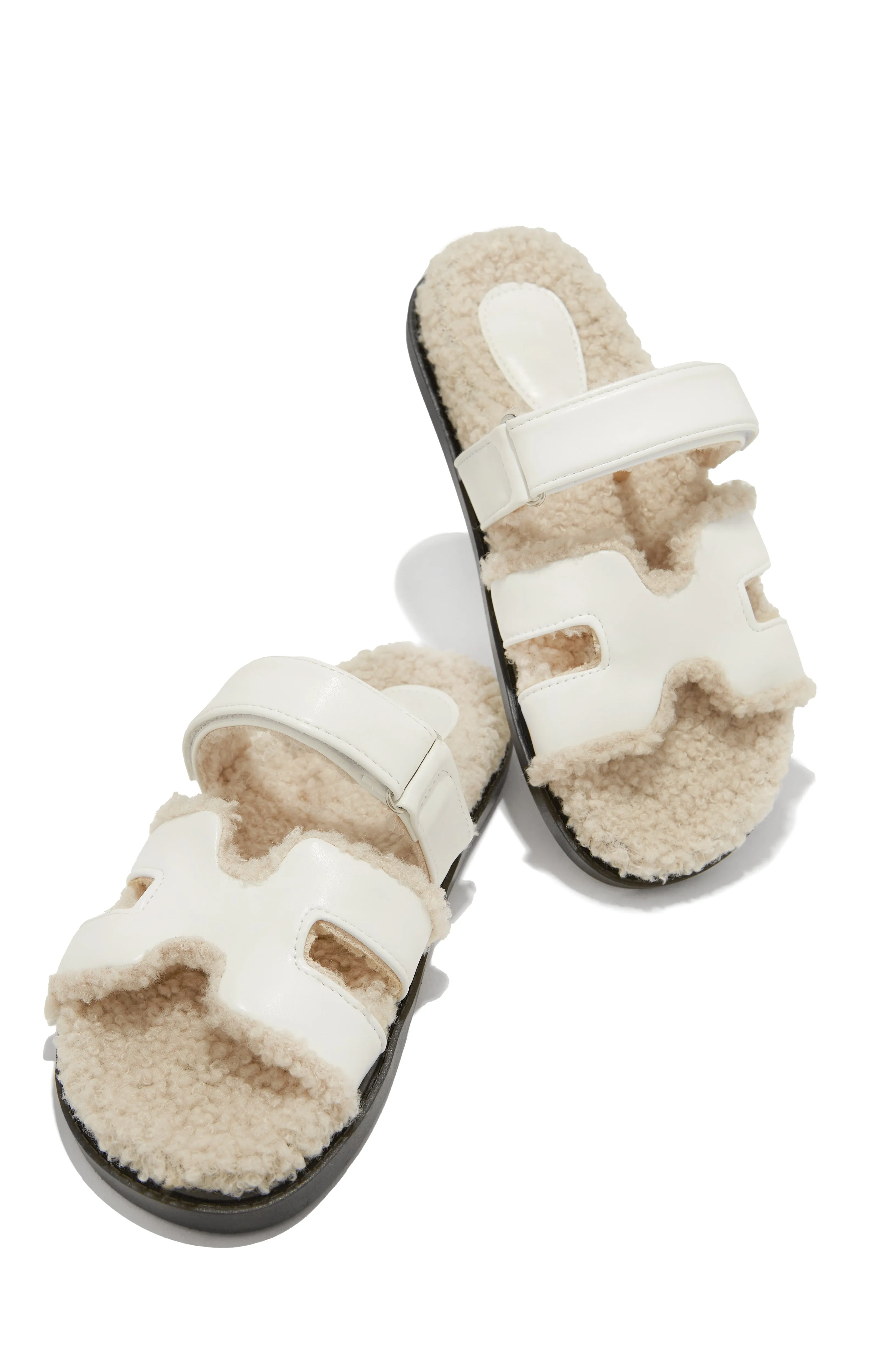 Bailey Faux Sherpa Slip On Sandals - White