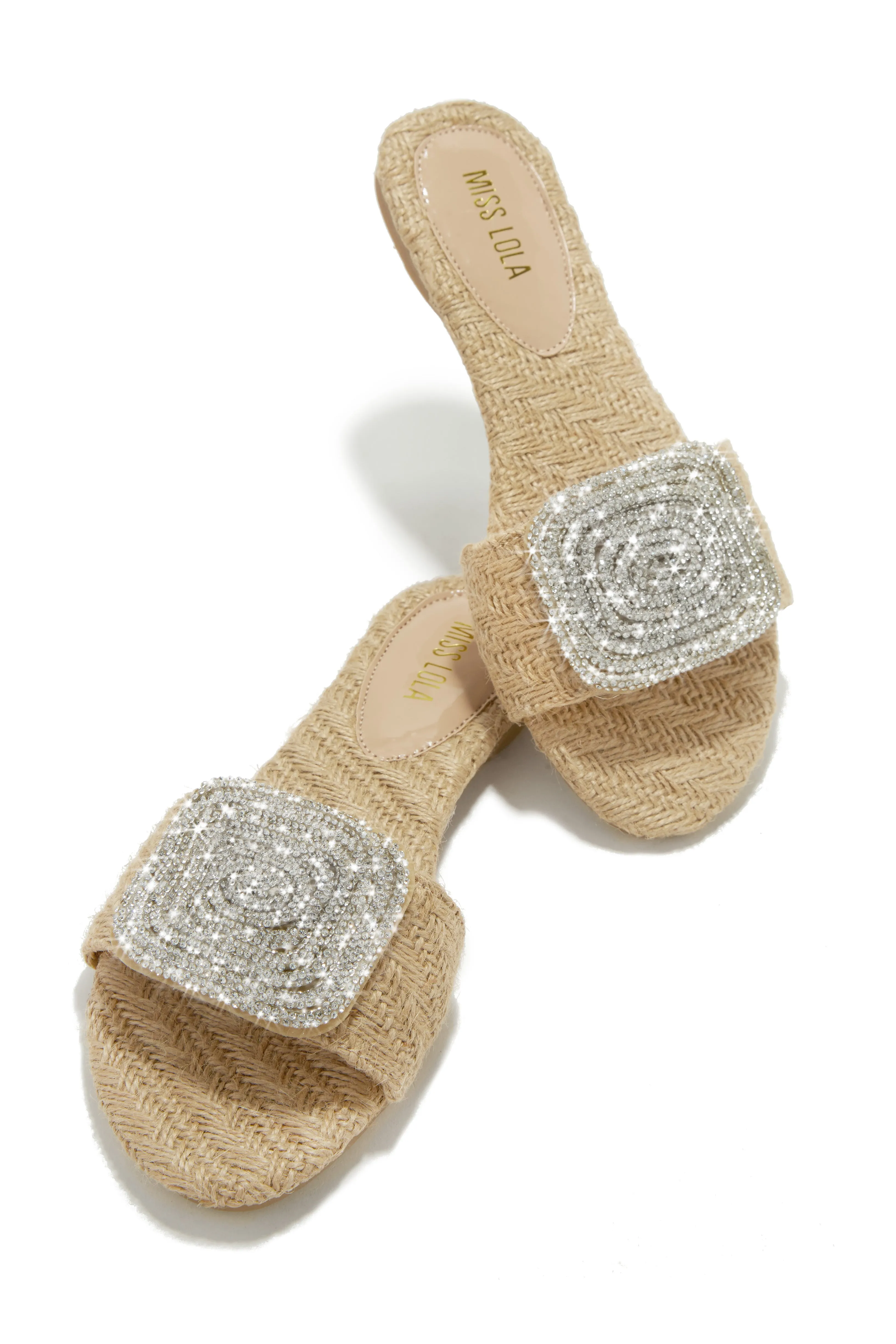 Beach Cocktail Embellished Slip On Sandals - Natural