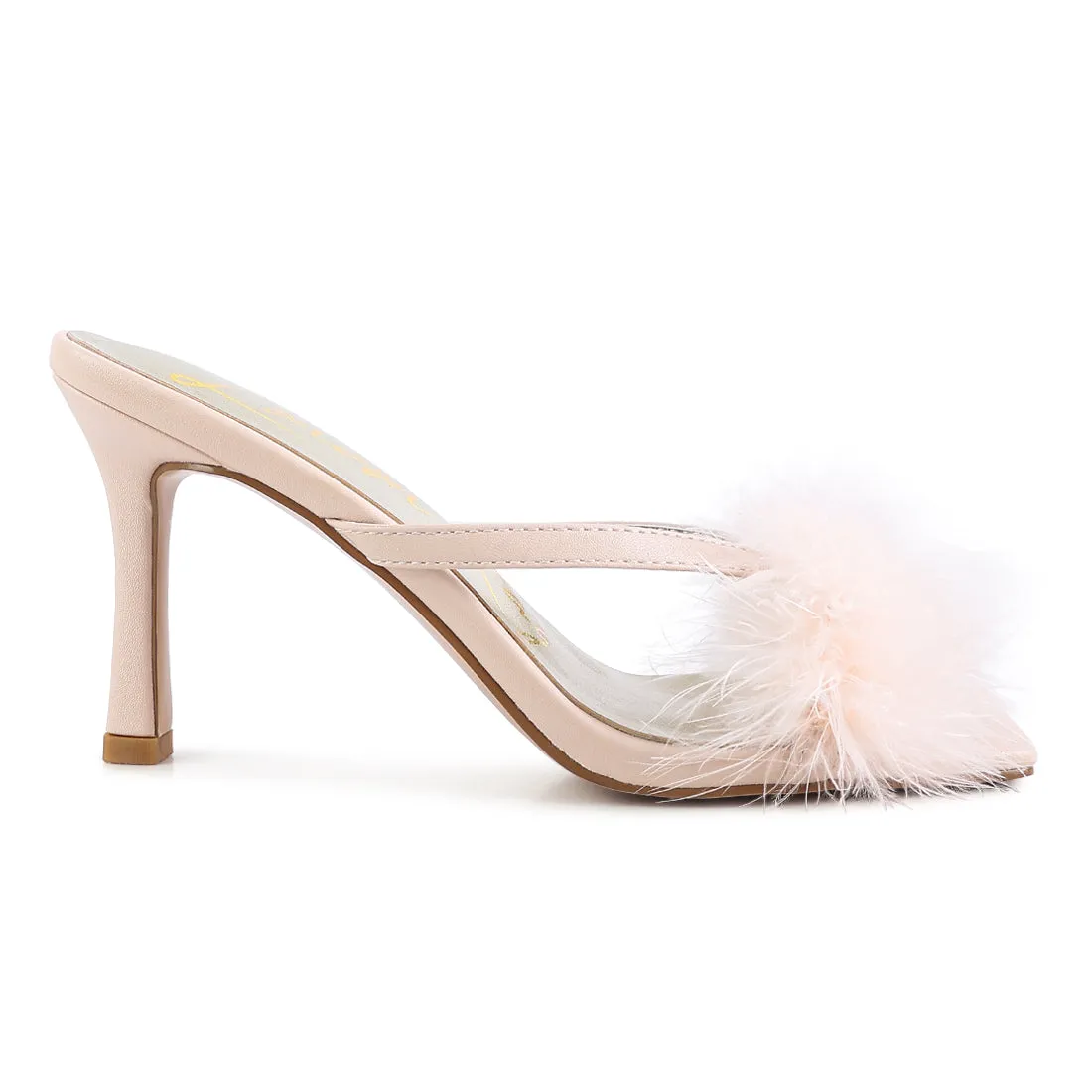 Beige Feather Detail Slip-On Sandals