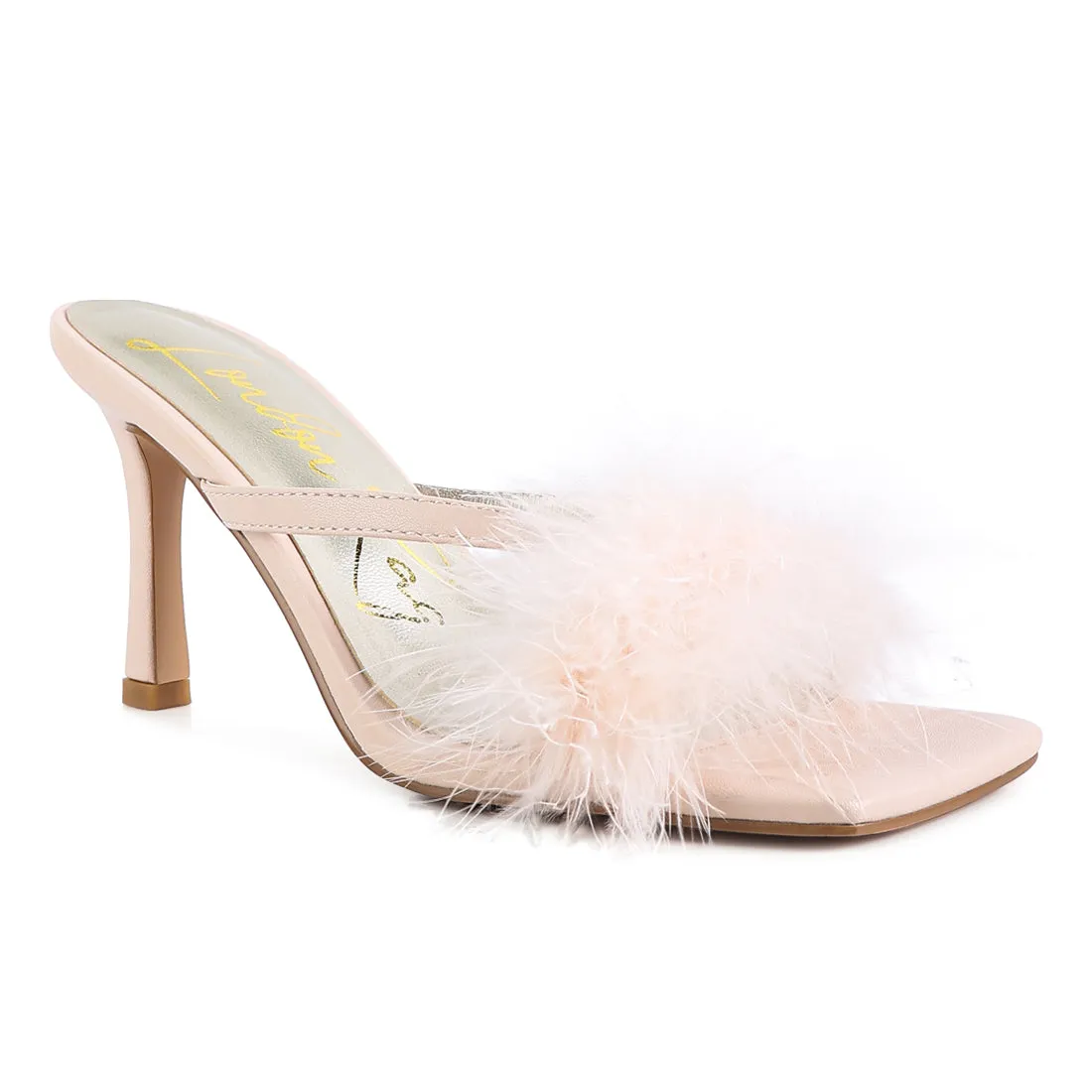 Beige Feather Detail Slip-On Sandals