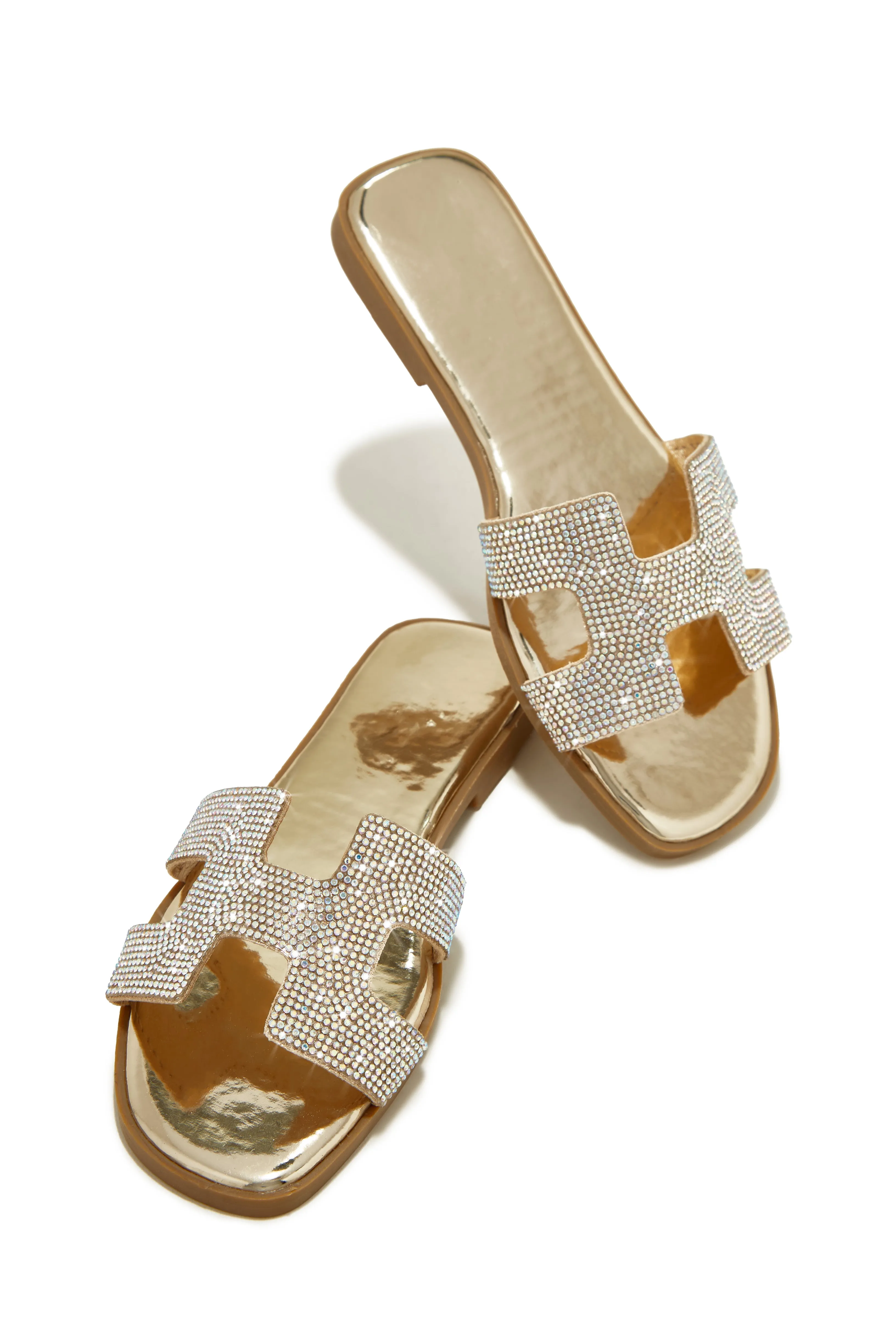 Bianka Embellished Slip On Sandals - Embellished Gold