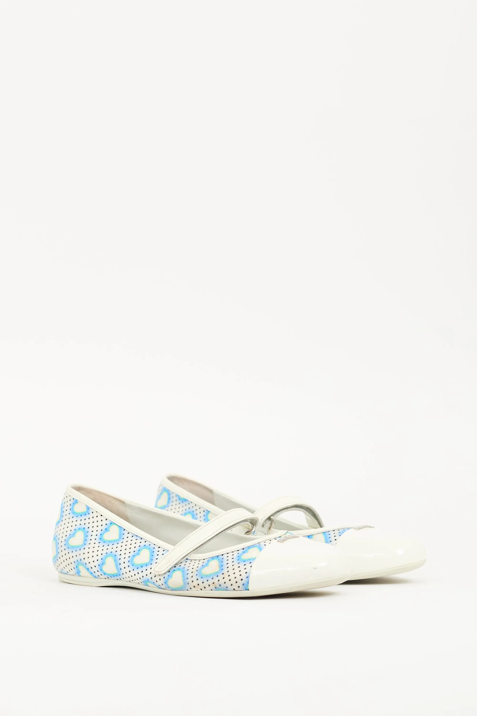 Blue & White Canvas Heart Mary Jane Flat