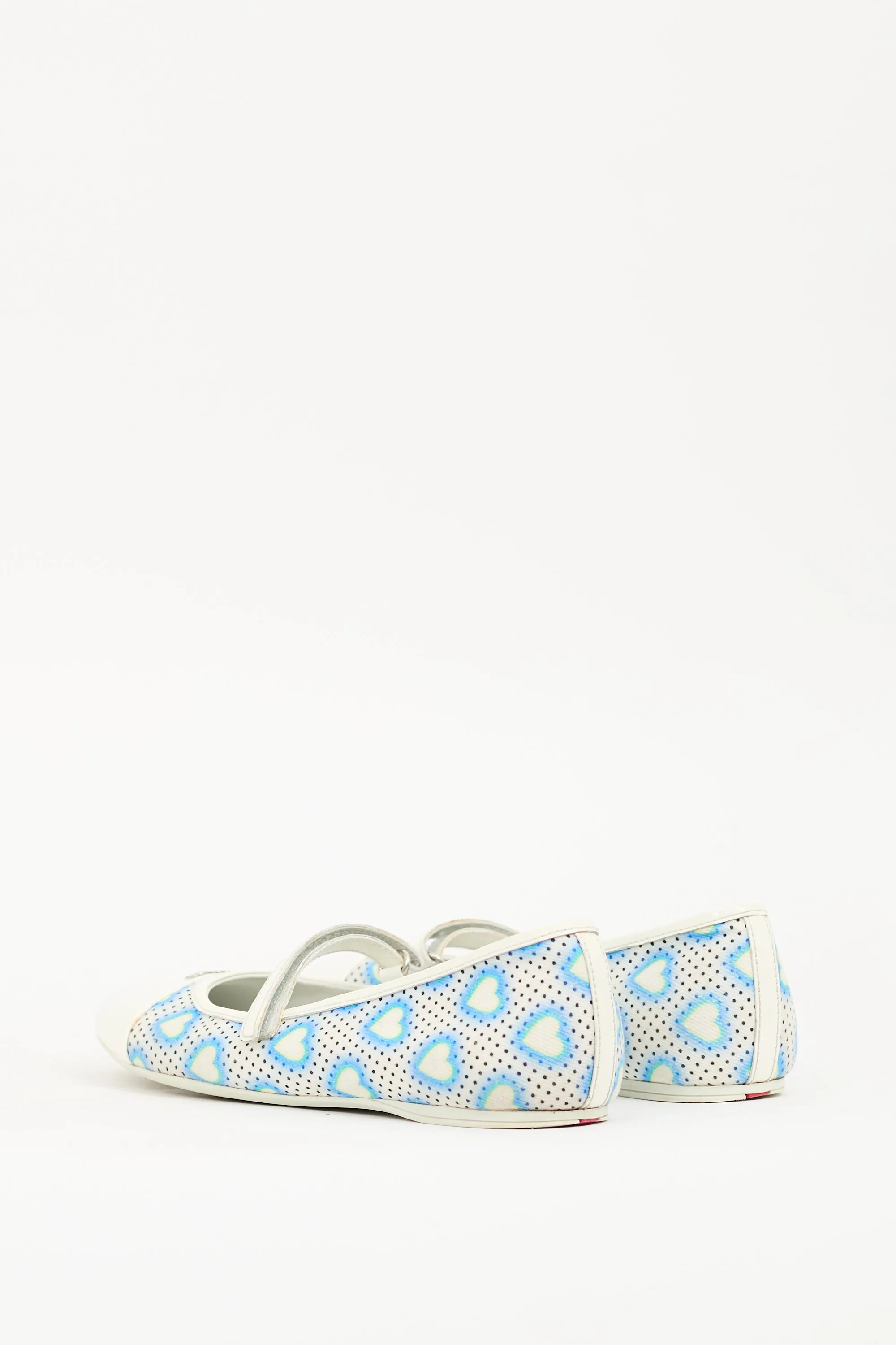 Blue & White Canvas Heart Mary Jane Flat