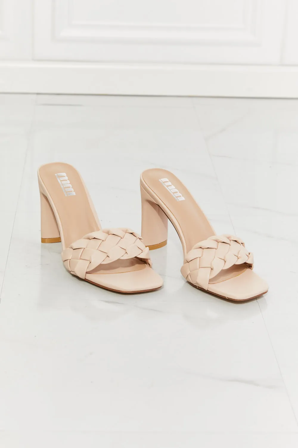 Braided Block Heel Sandals in Beige