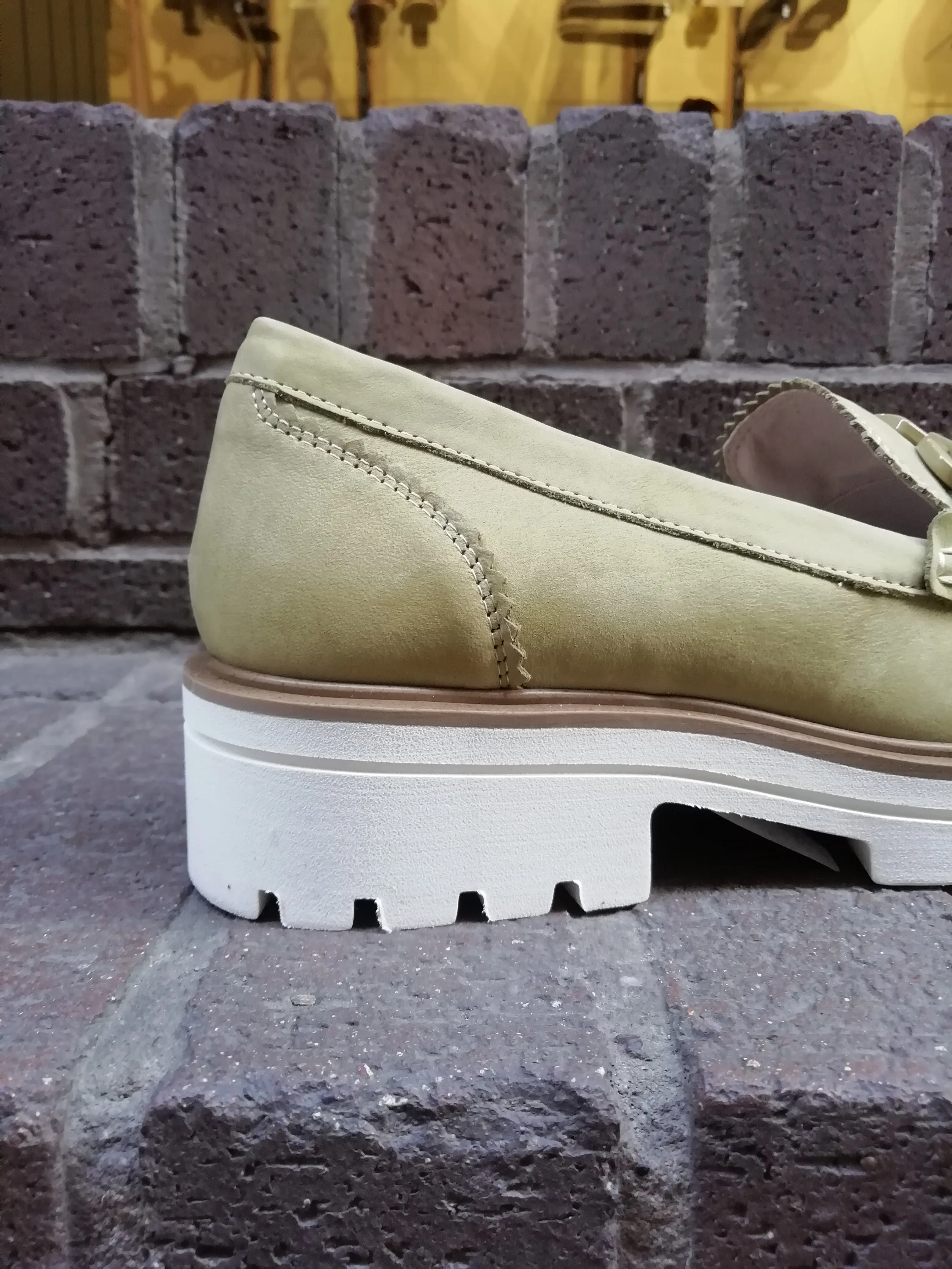 Caprice Green Nubuck Loafer. Only size 4 left.