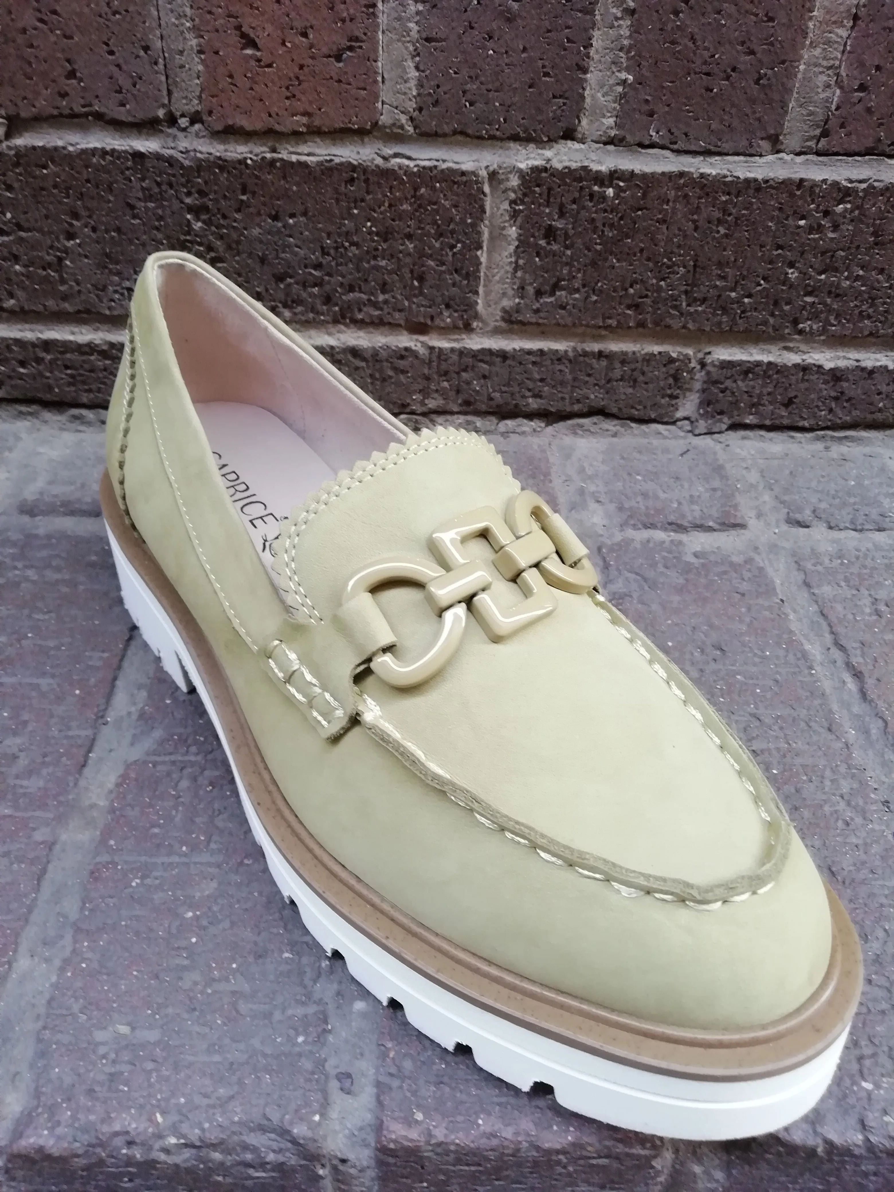 Caprice Green Nubuck Loafer. Only size 4 left.