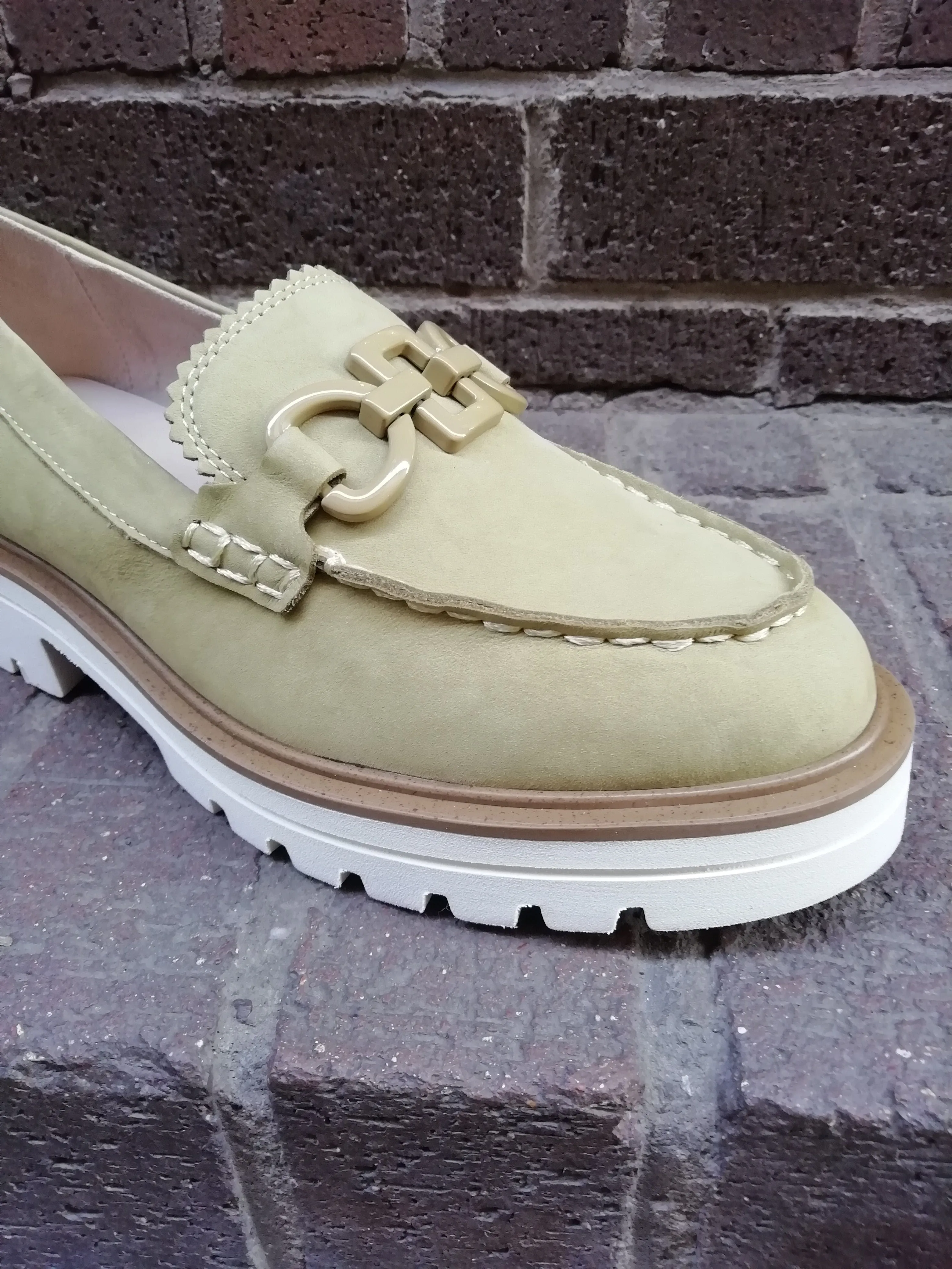 Caprice Green Nubuck Loafer. Only size 4 left.