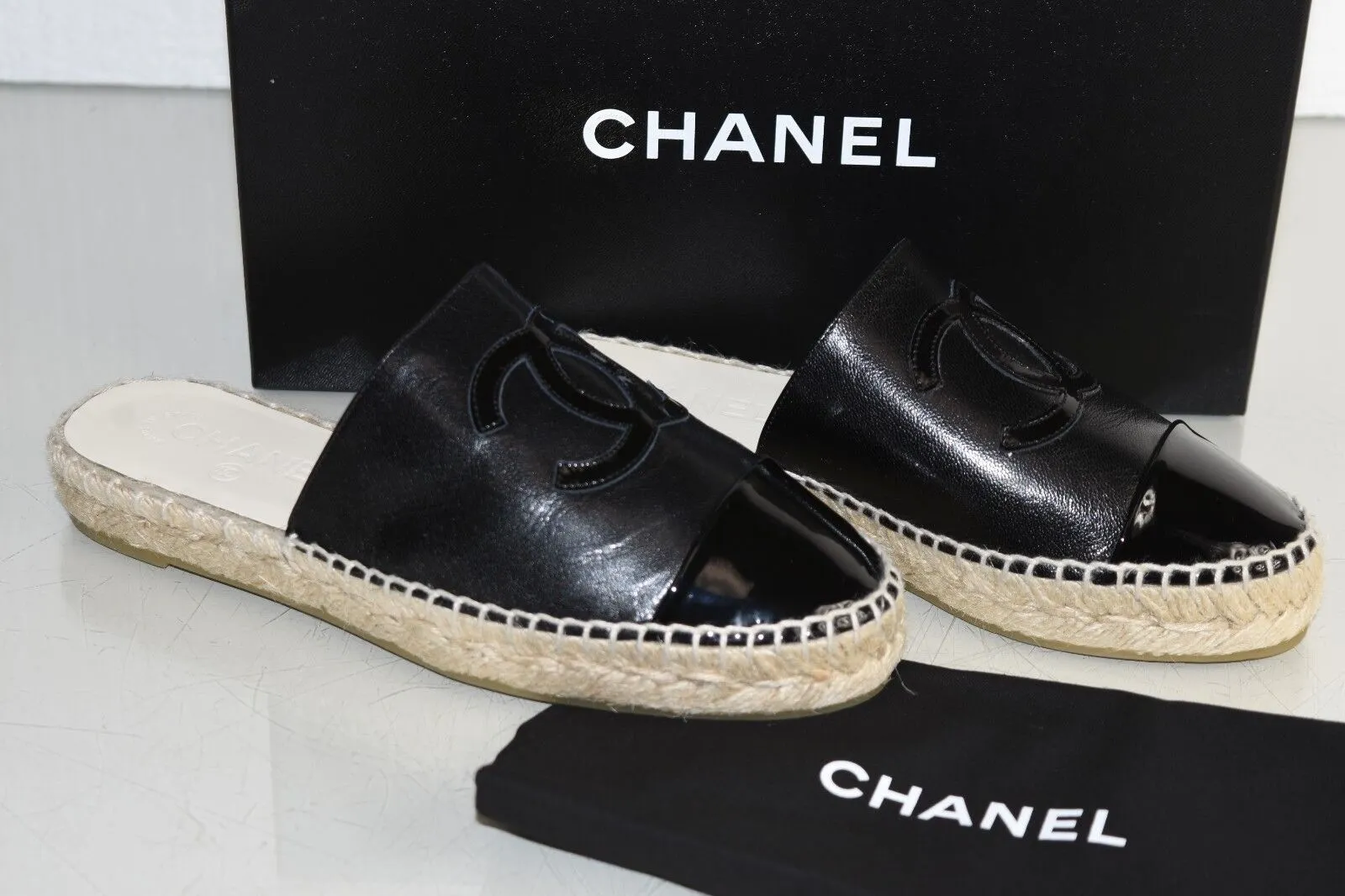 CHANEL CC CAP TOE ESPADRILLES MULES