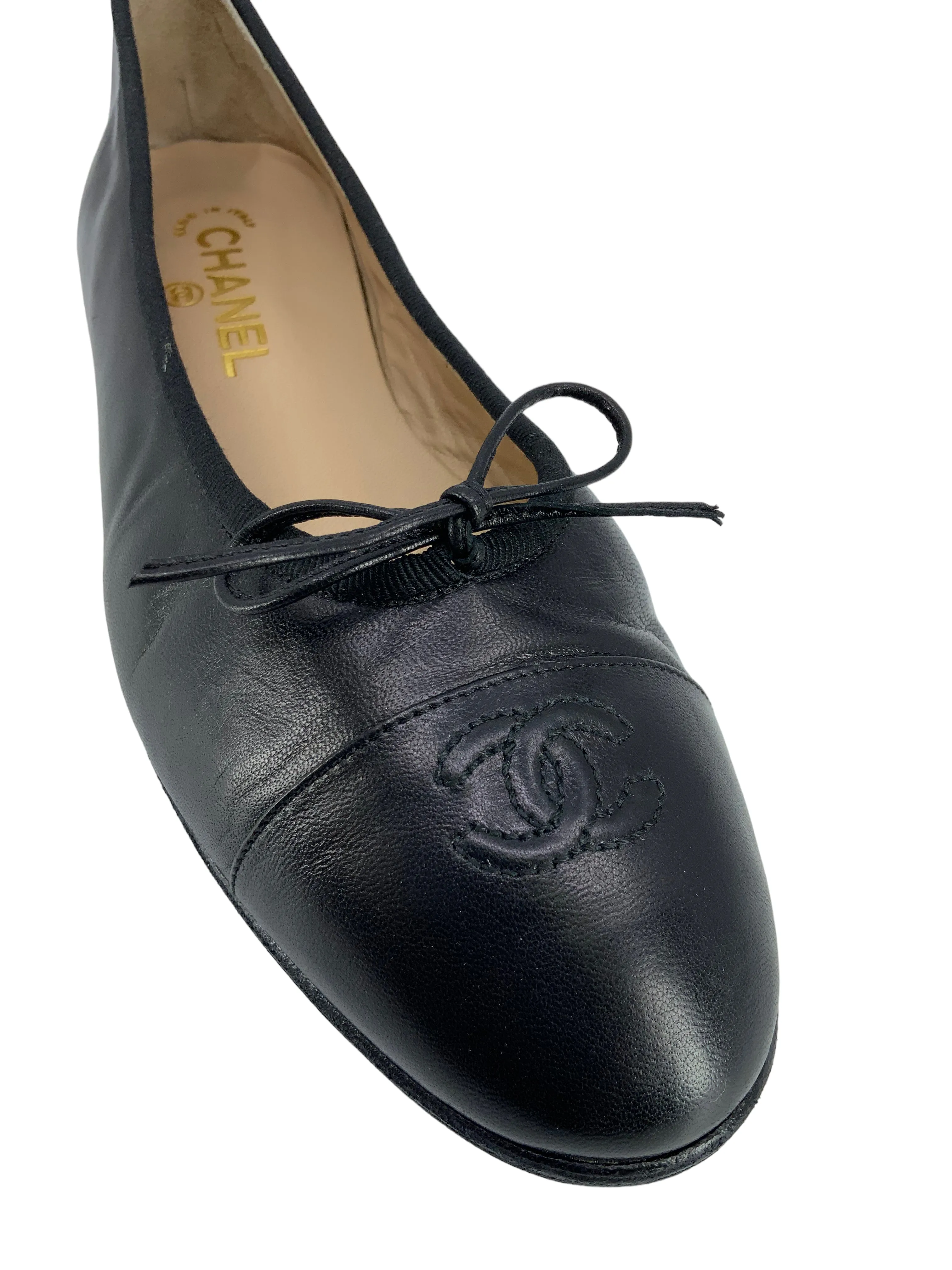 Chanel CC Cap Toe Lambskin Leather Ballet Flats Size 10.5