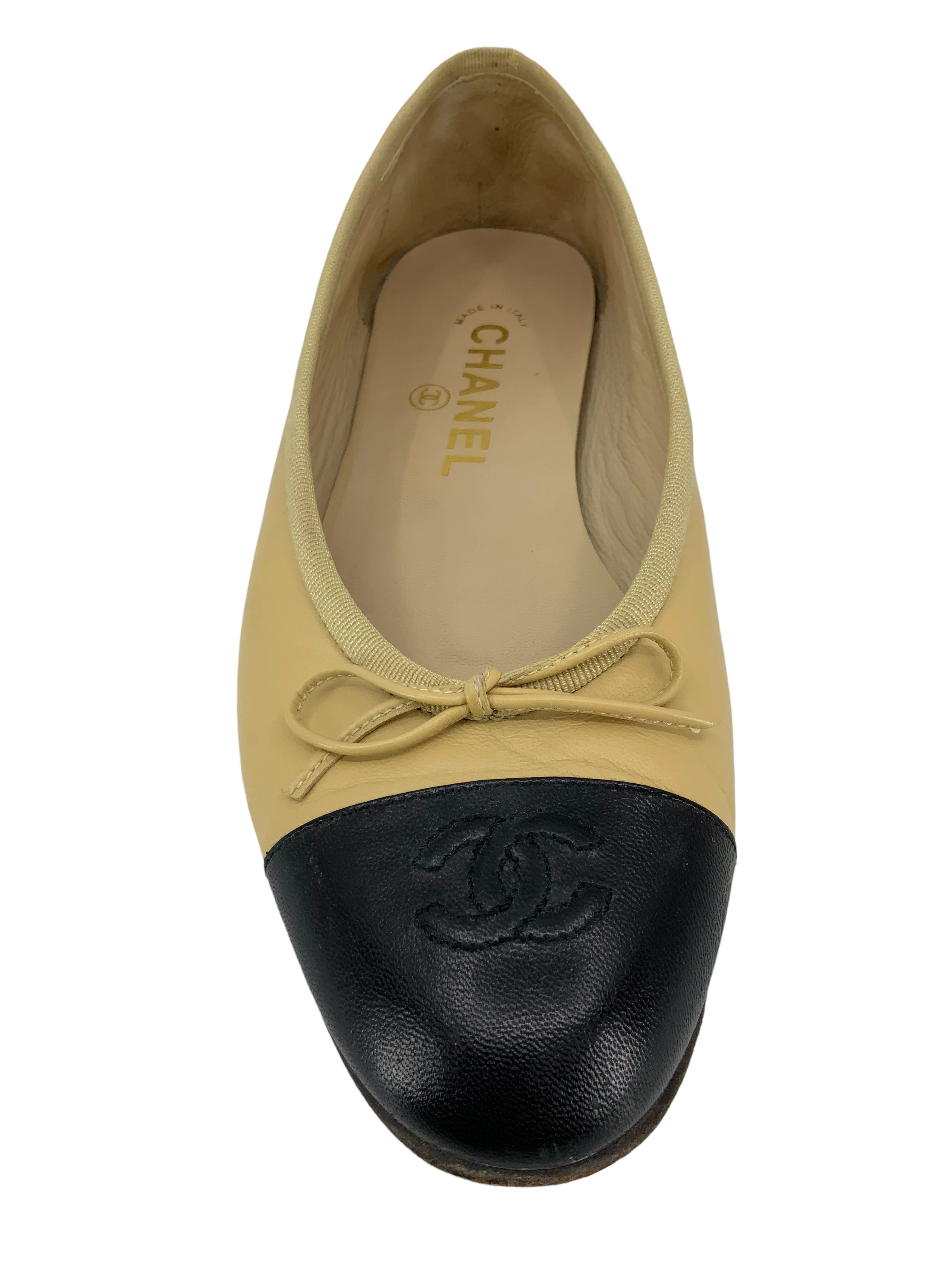 Chanel CC Cap Toe Lambskin Leather Ballet Flats Size 8.5