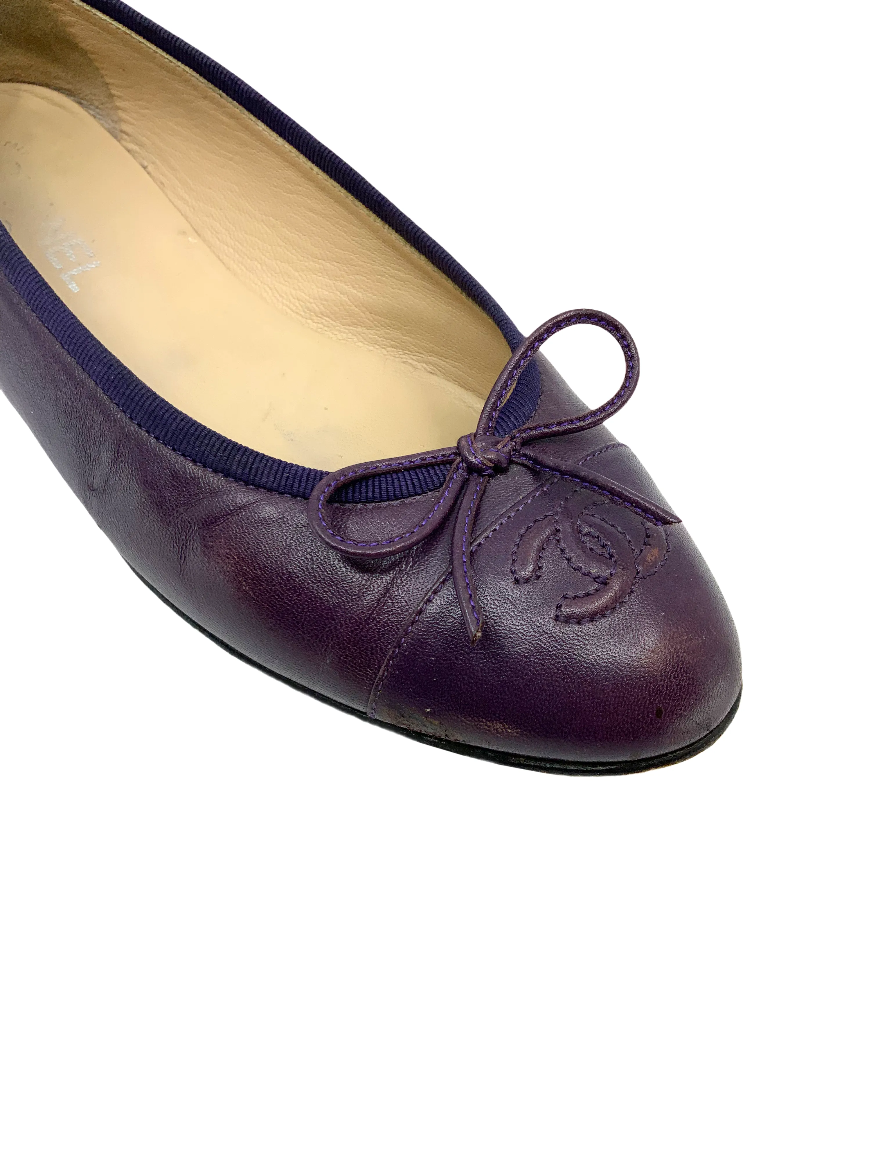 Chanel CC Cap Toe Lambskin Leather Ballet Flats Size 8