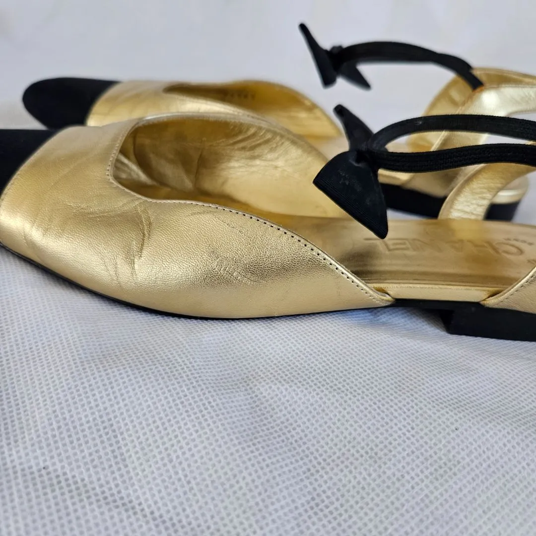 Chanel gold leather almond toe flat, 39C