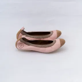 Chanel Pink Leather Suede Scrunch CC Cap Toe Ballet Flats, 38