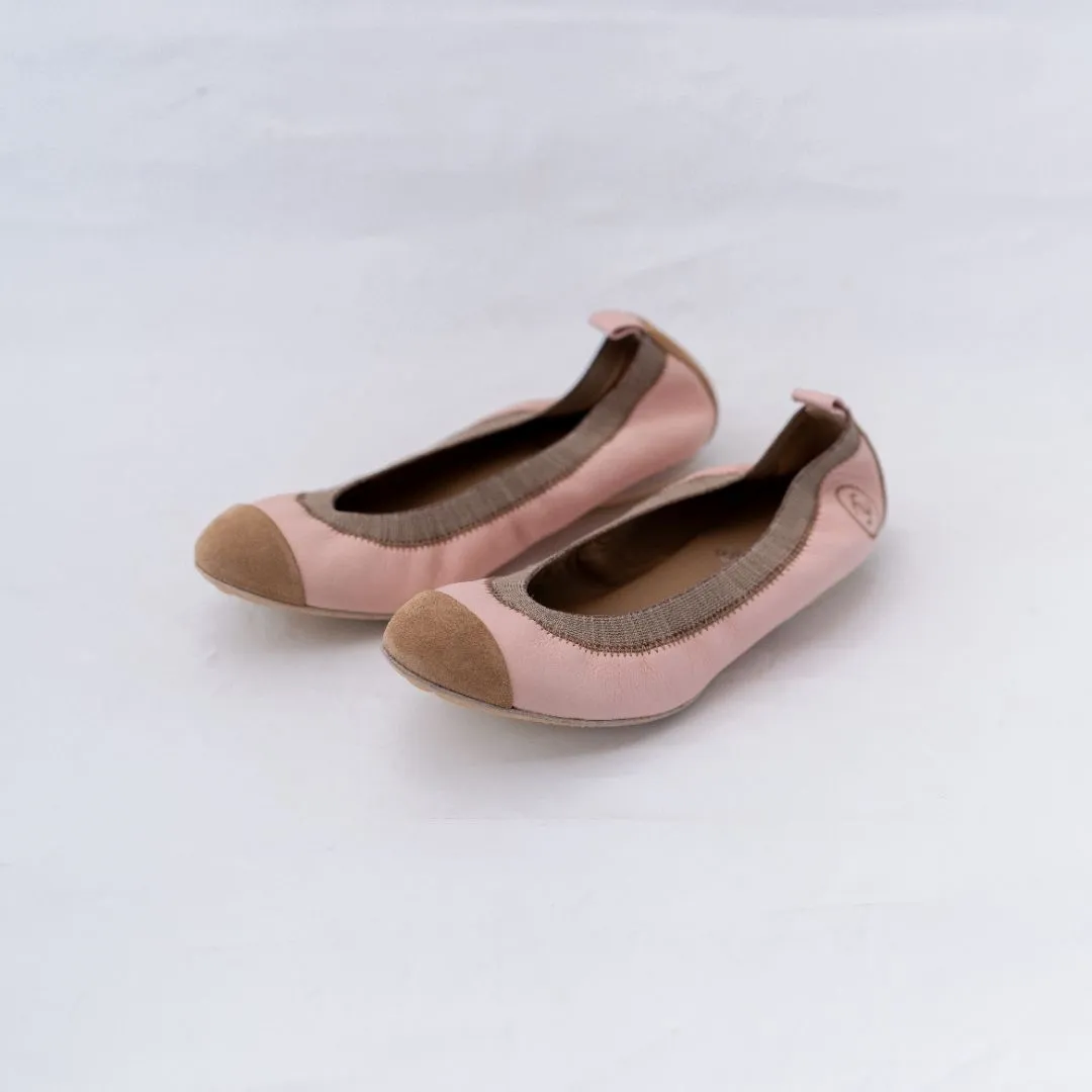 Chanel Pink Leather Suede Scrunch CC Cap Toe Ballet Flats, 38