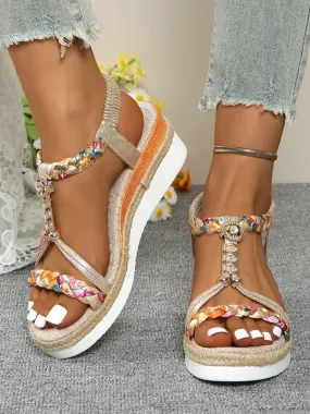 Contrast Woven Wedge Sandals