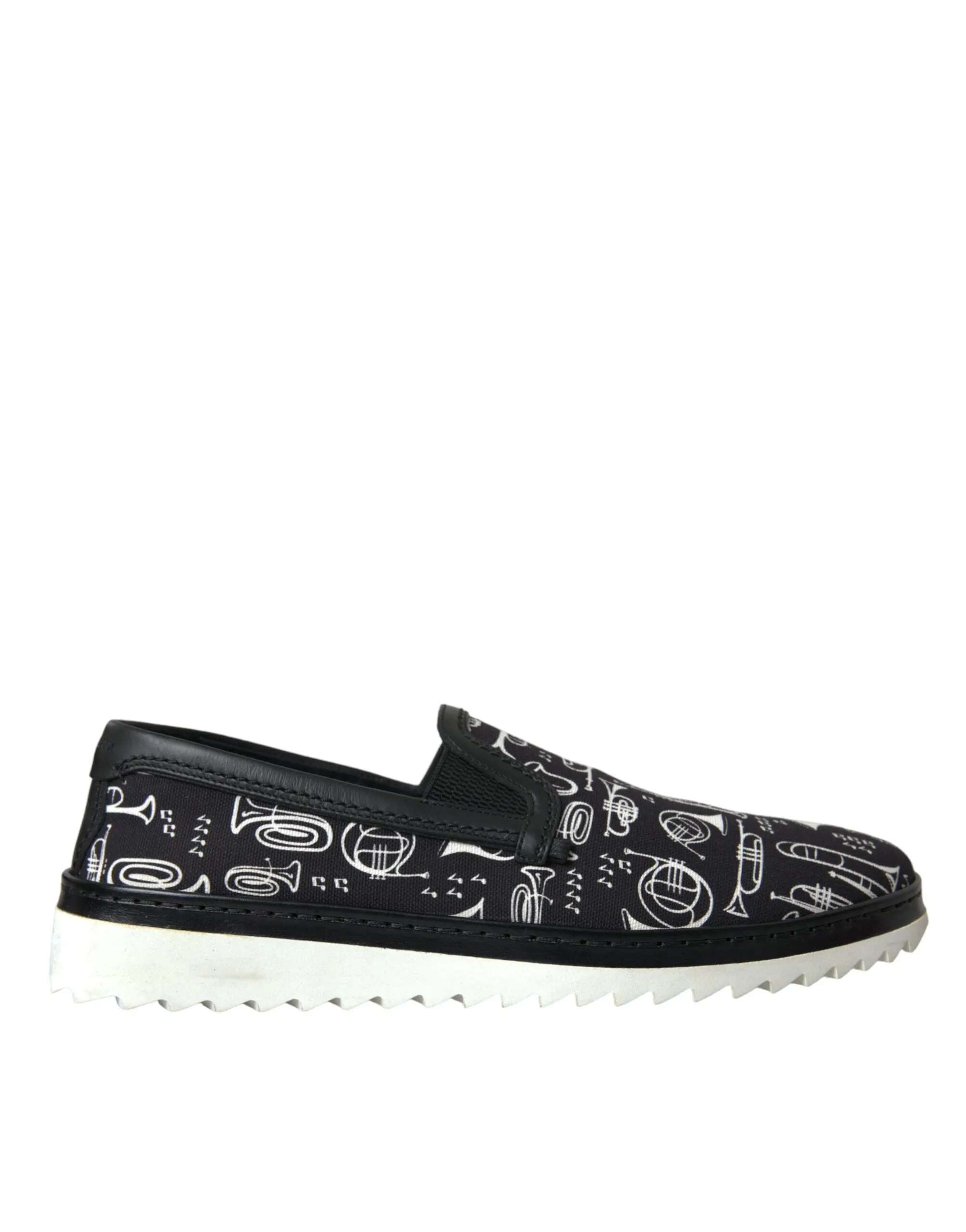 Dolce & Gabbana Black Instrument Print Slip On Loafers Shoes