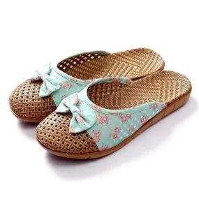 Floral Slip On Flax Slippers Sandals