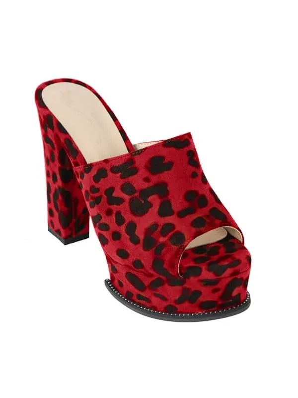 Leopard Print Peep Toe Platform&Mules