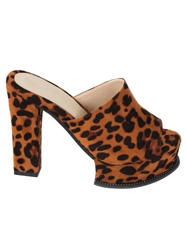 Leopard Print Peep Toe Platform&Mules