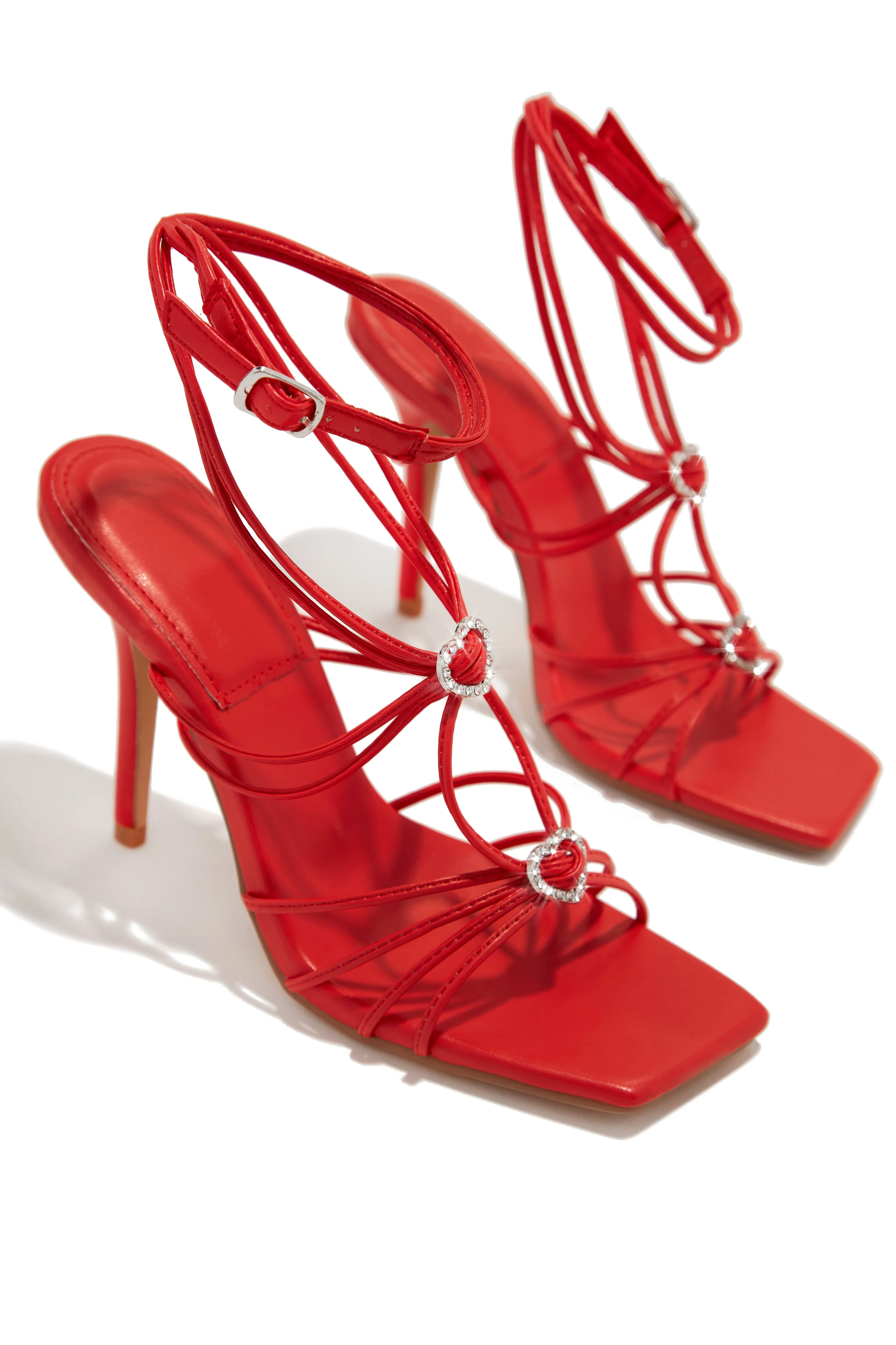 Lovestruck Embellished Strappy High Heels - Red