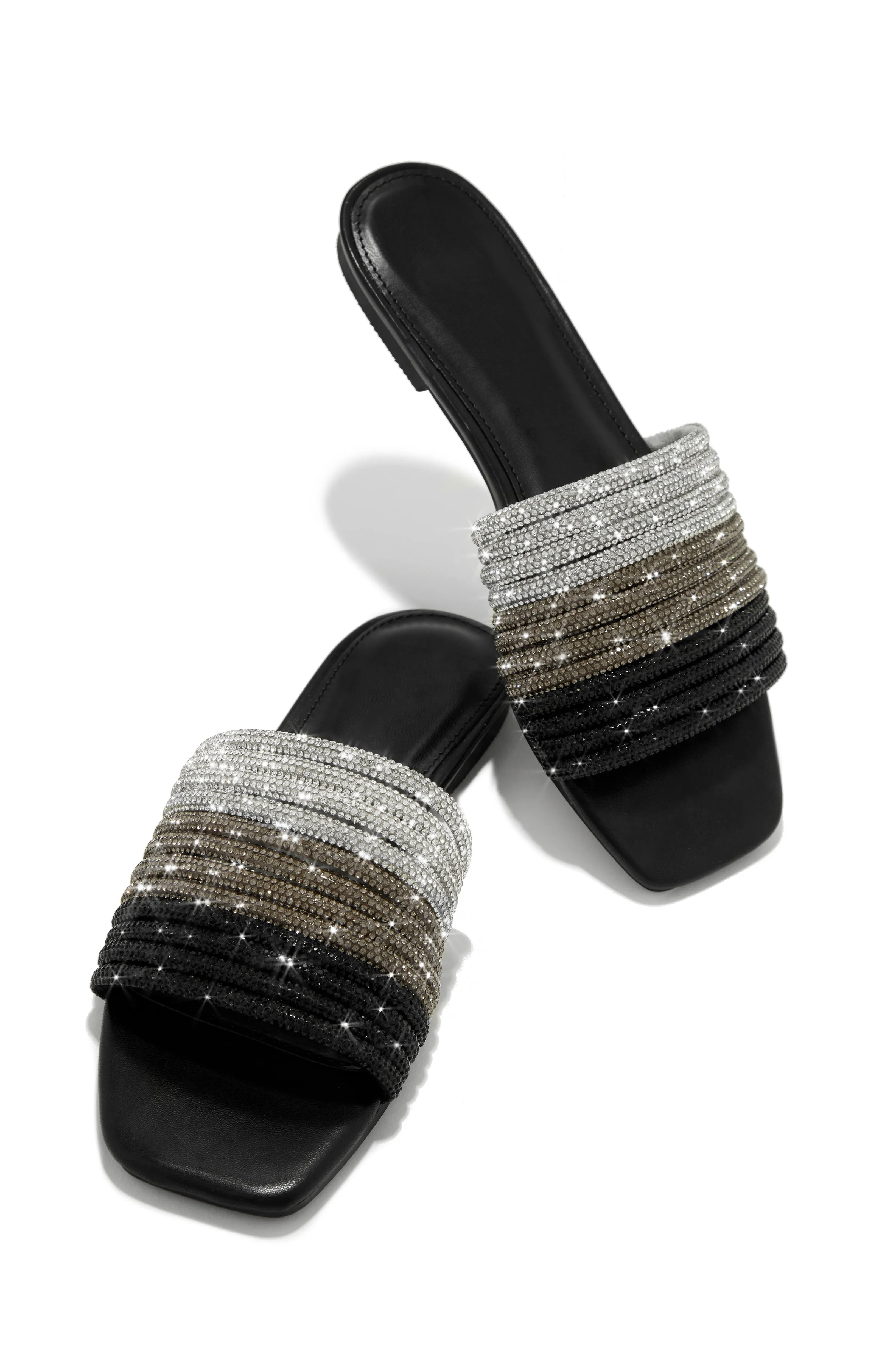 Luxe Resort Wear Embellished Slip On Sandals - Black