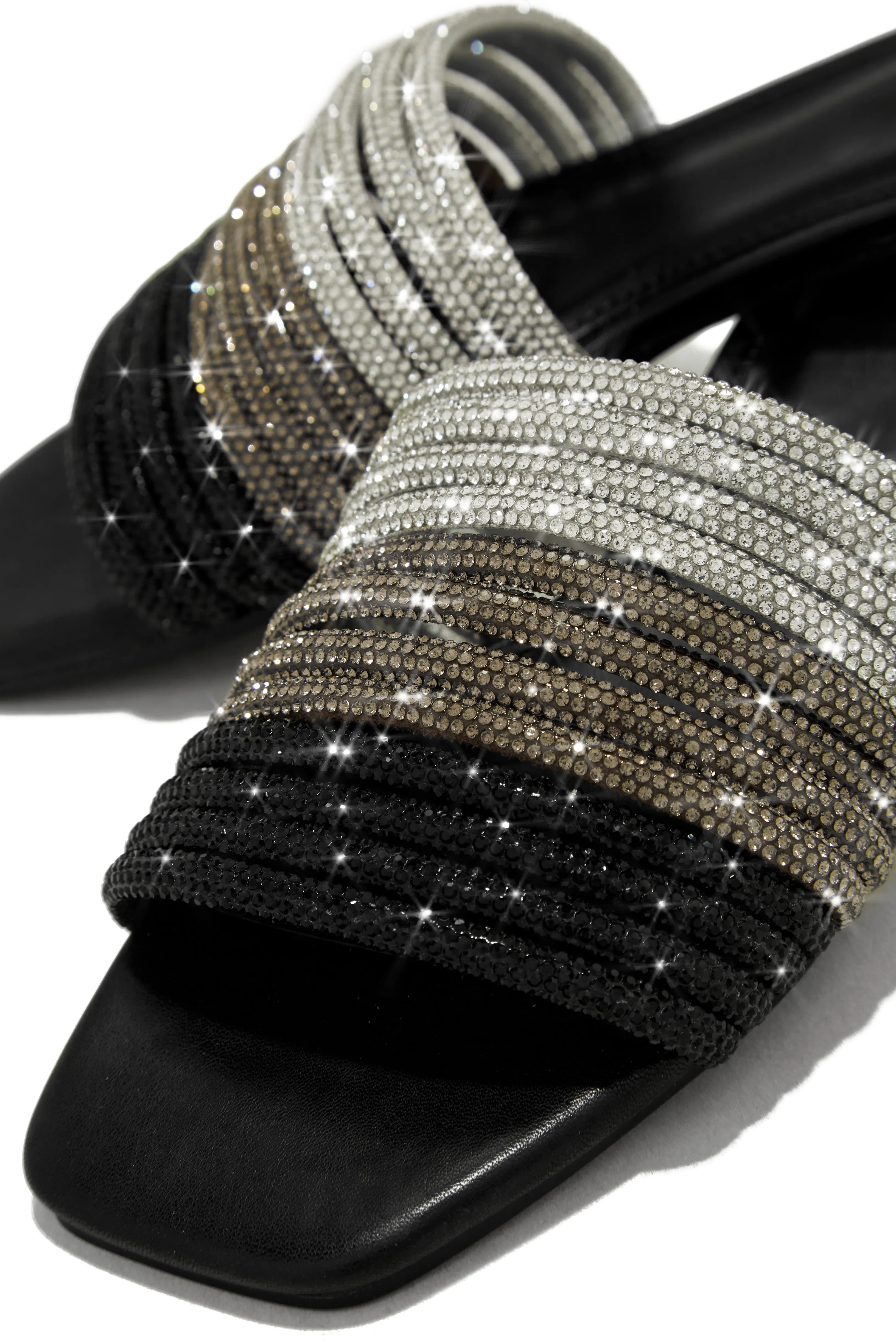 Luxe Resort Wear Embellished Slip On Sandals - Black