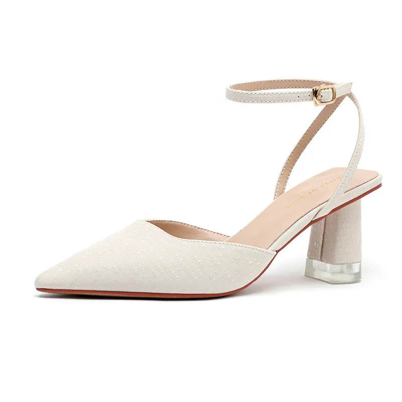 Nude Block Heels Closed Toe  Casual Fashionable