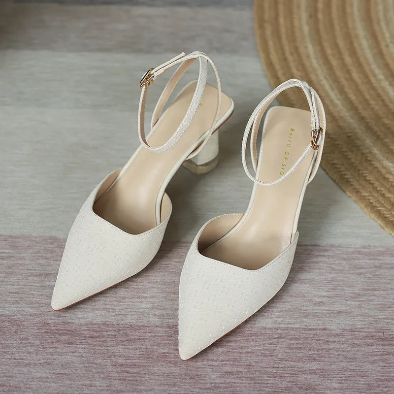 Nude Block Heels Closed Toe  Casual Fashionable