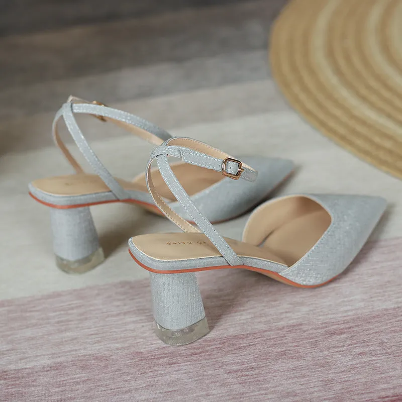 Nude Block Heels Closed Toe  Casual Fashionable