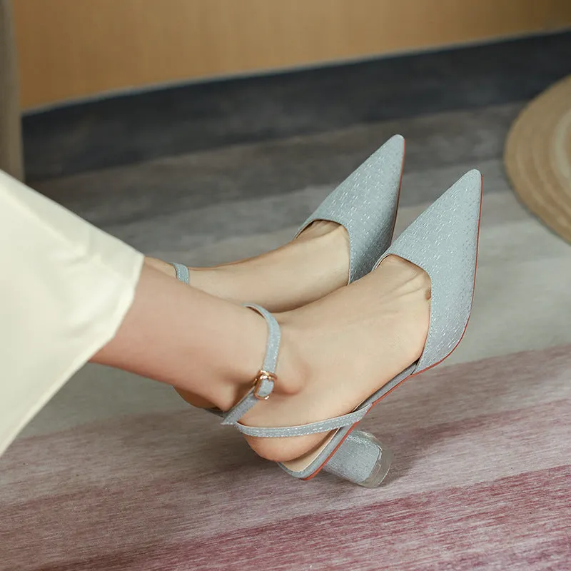 Nude Block Heels Closed Toe  Casual Fashionable