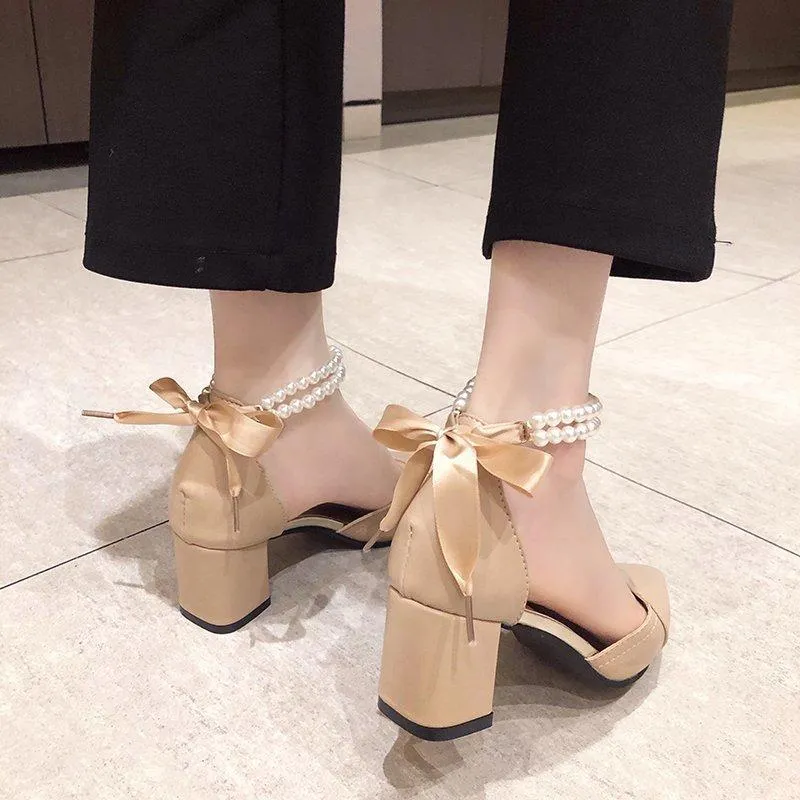 Nude Block Heels Summer Stiletto Heels