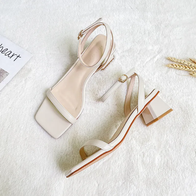 Nude Strappy Block Heels Chunky Heel Pumps