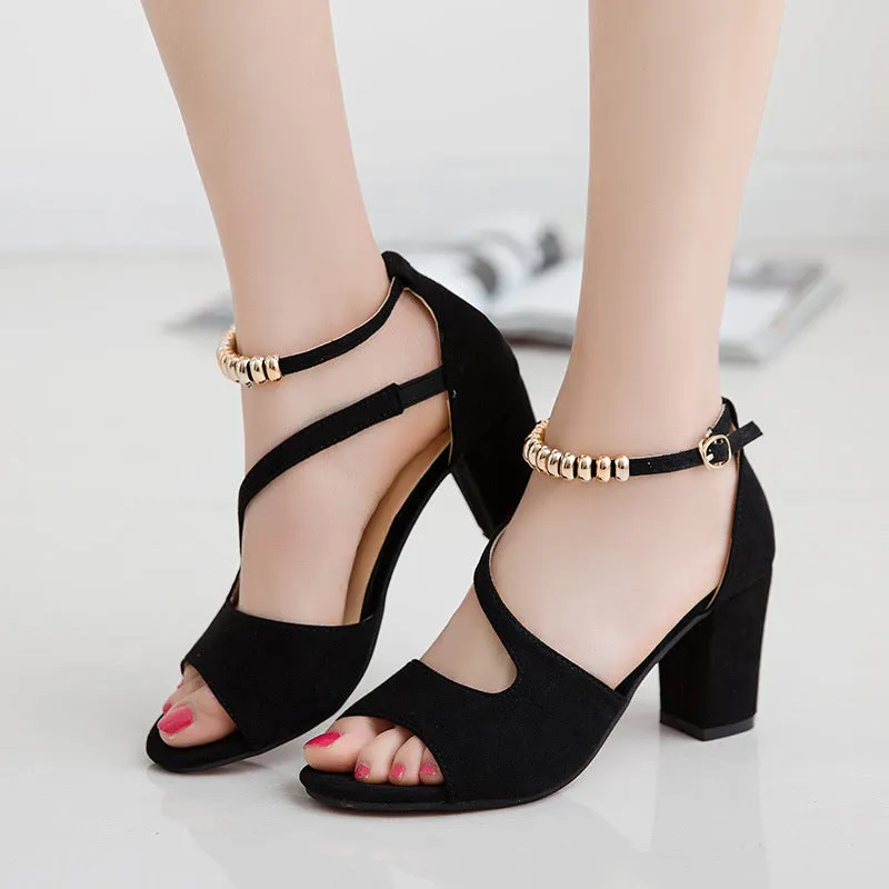 Nude Strappy Block Heels Chunky Heel Sandals Roman High Heels