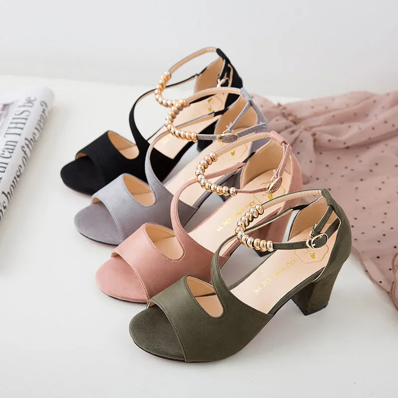 Nude Strappy Block Heels Chunky Heel Sandals Roman High Heels