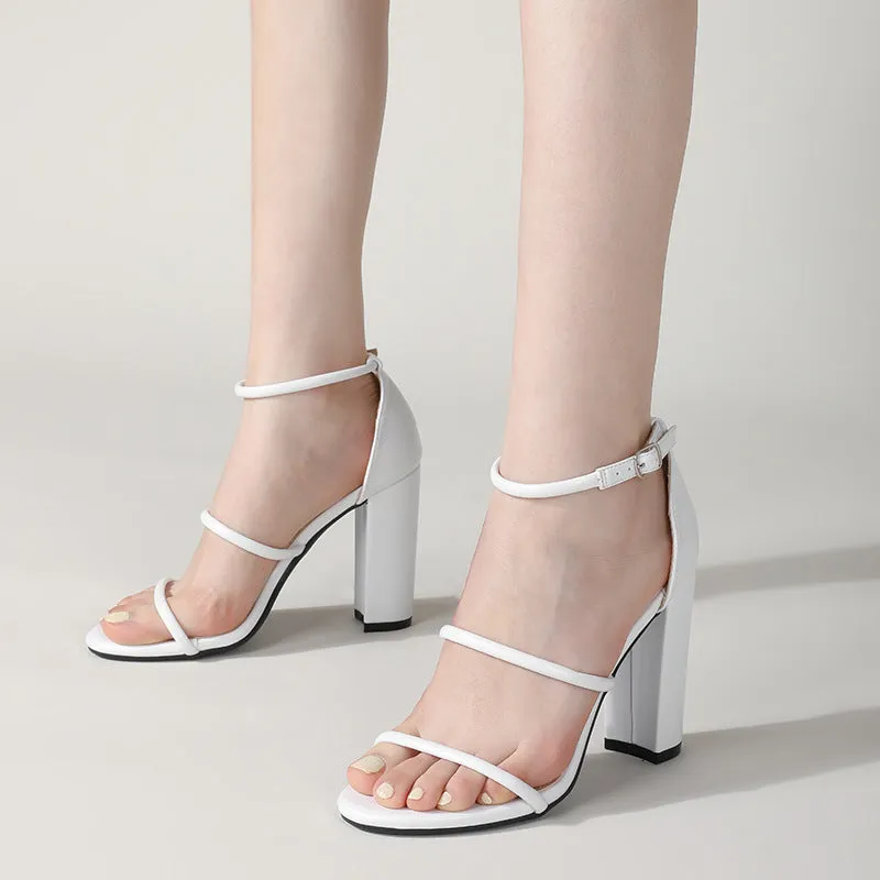 Nude Strappy Block Heels Women's Chunky Heel Sandals