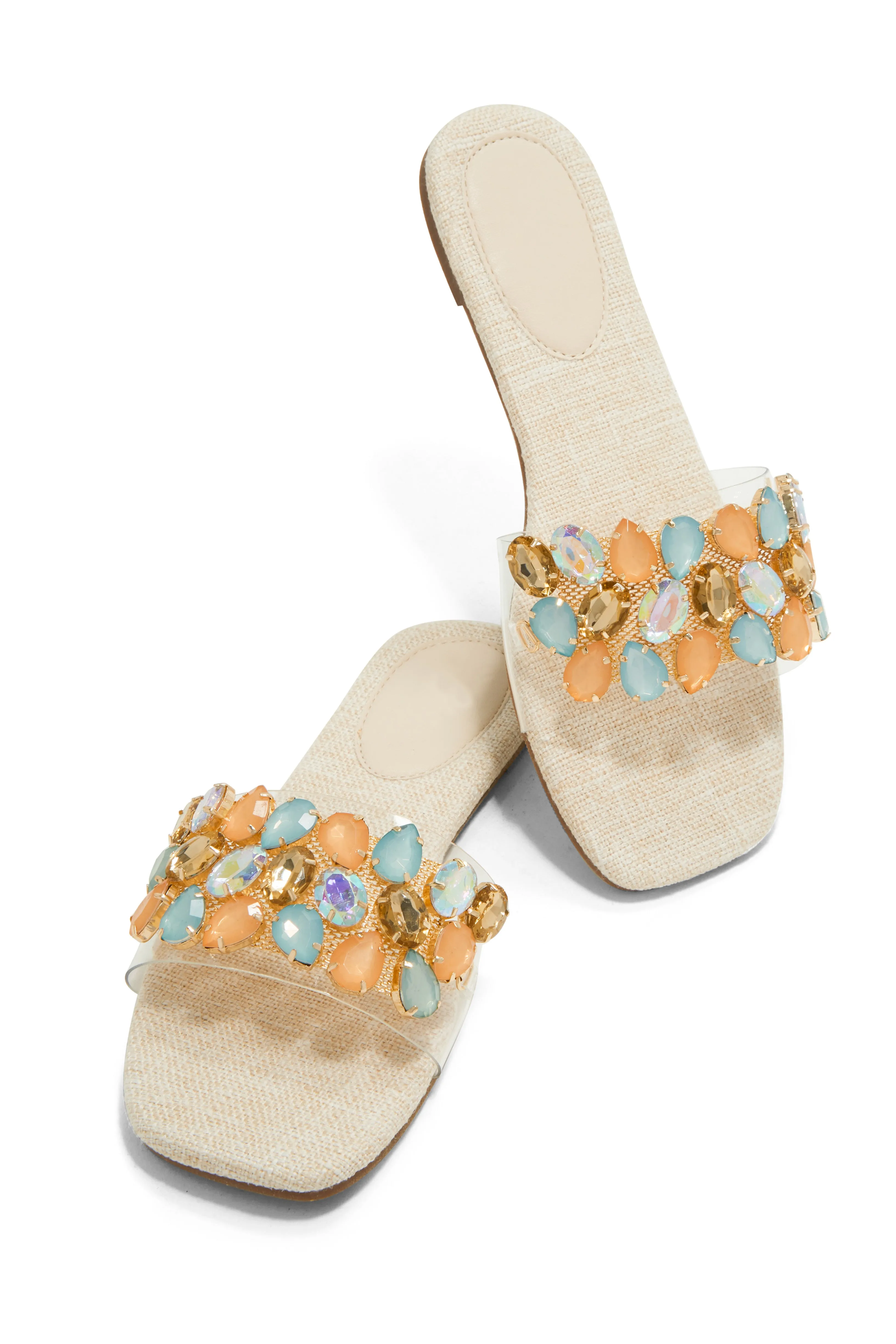 Paradise On Earth Embellished Slip On Sandals - Nude