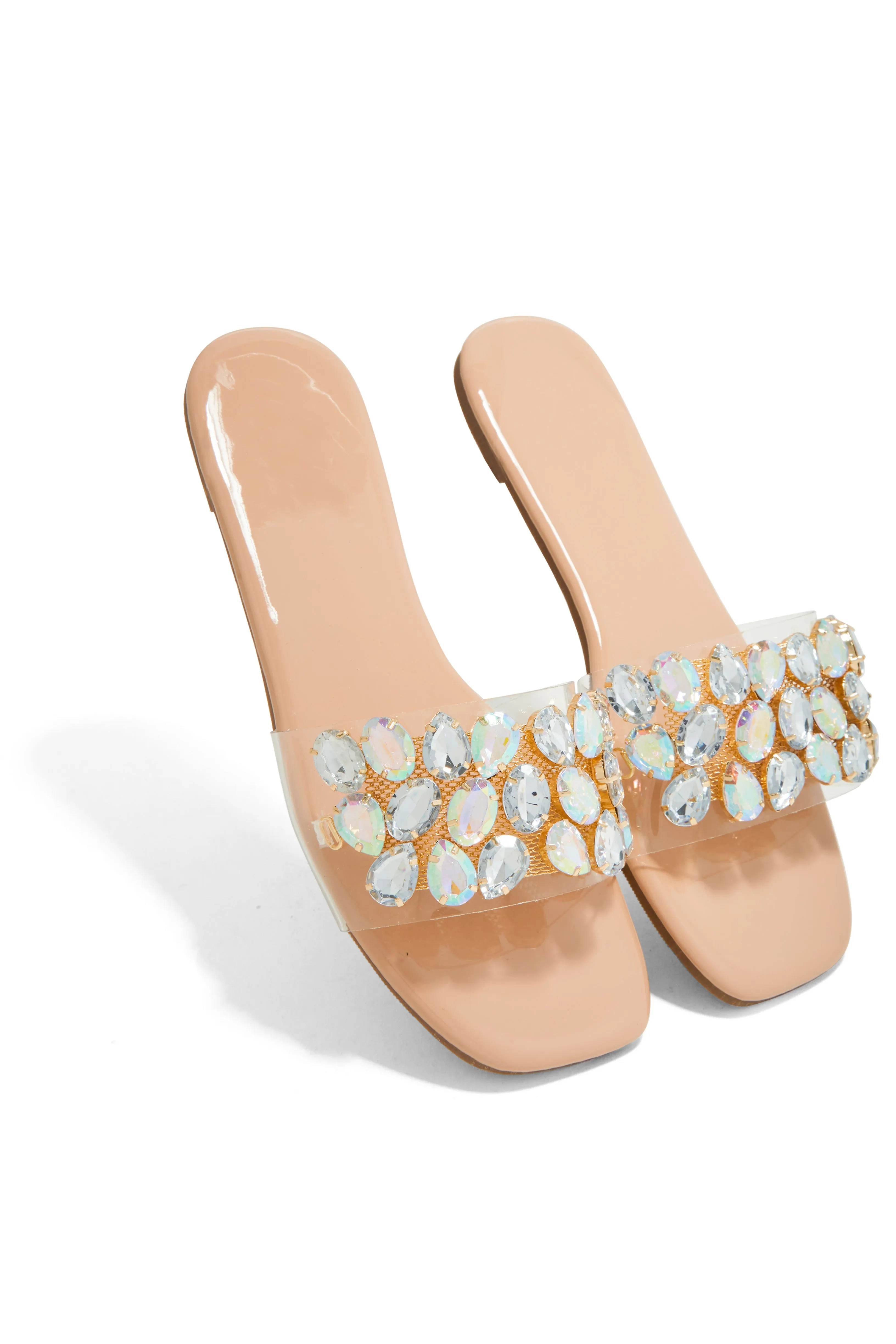 Paradise On Earth Embellished Slip On Sandals - Nude