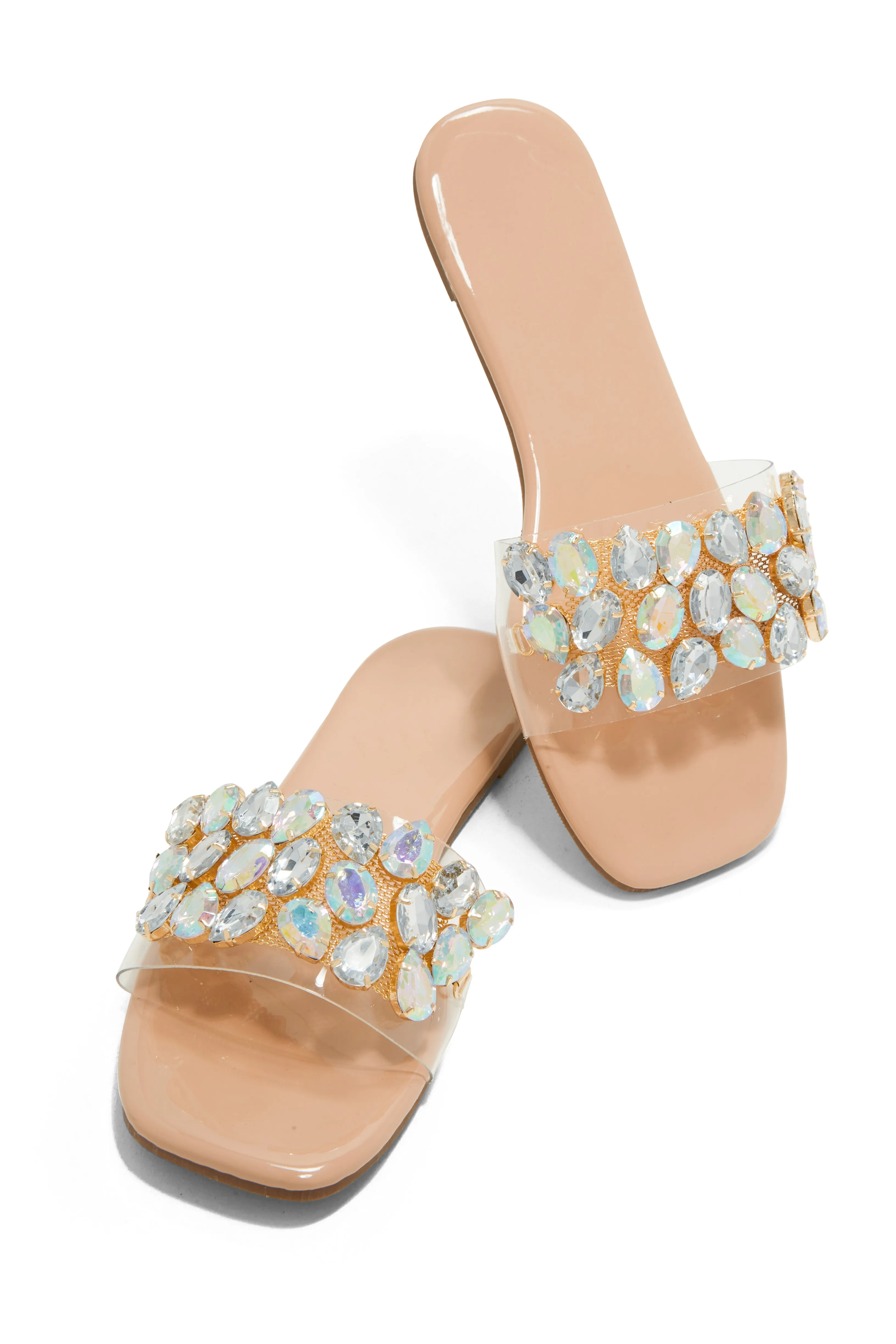 Paradise On Earth Embellished Slip On Sandals - Nude