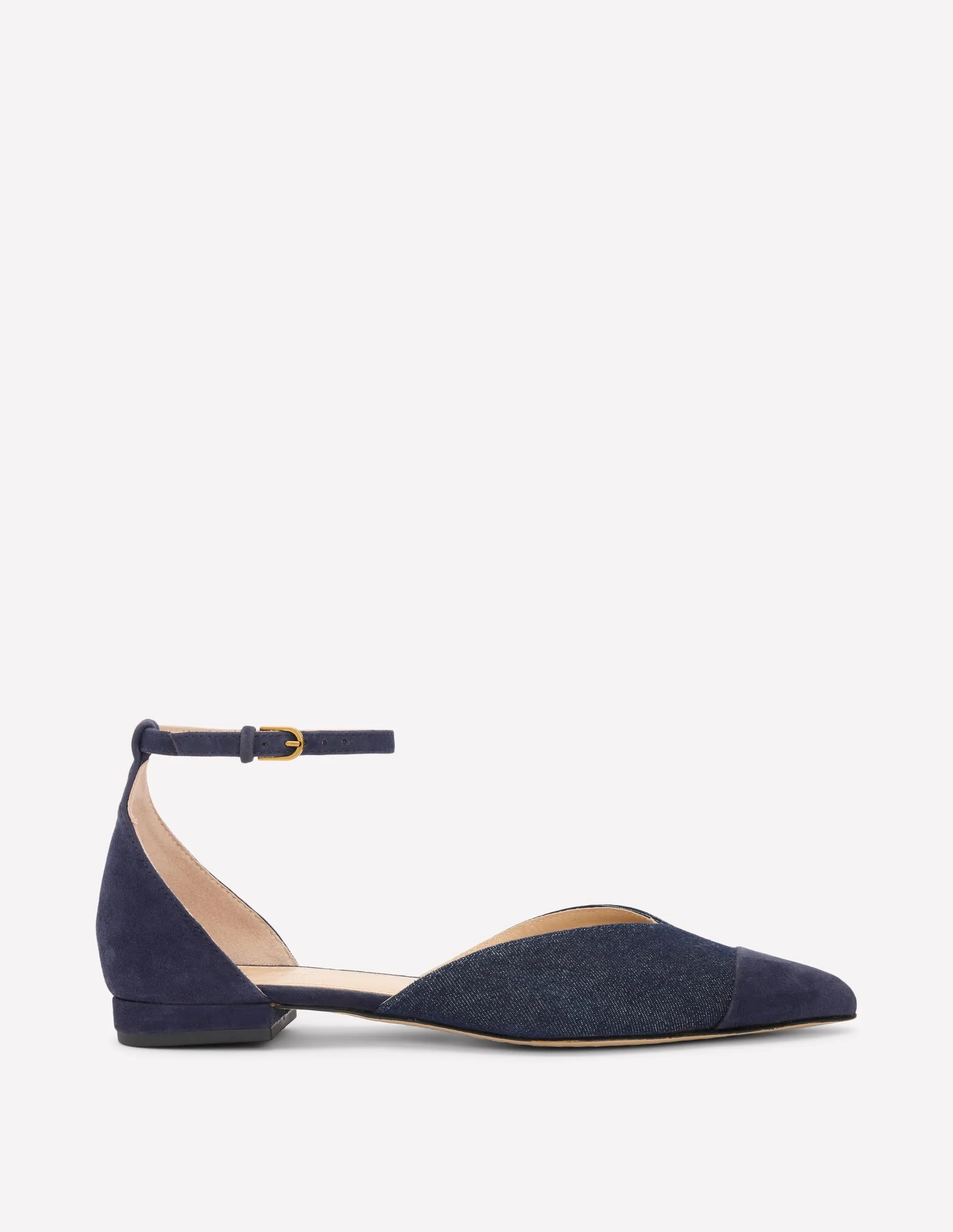 Pointed Toe Cap Flats-Navy Suede/Denim