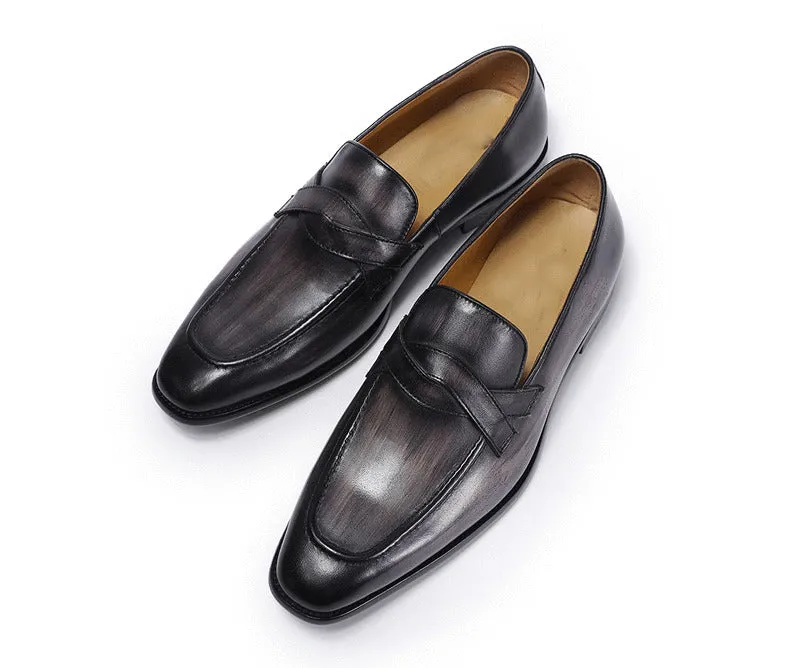 Pointed Toe Duo Crossing Strap Detail Men Loafer Shoes