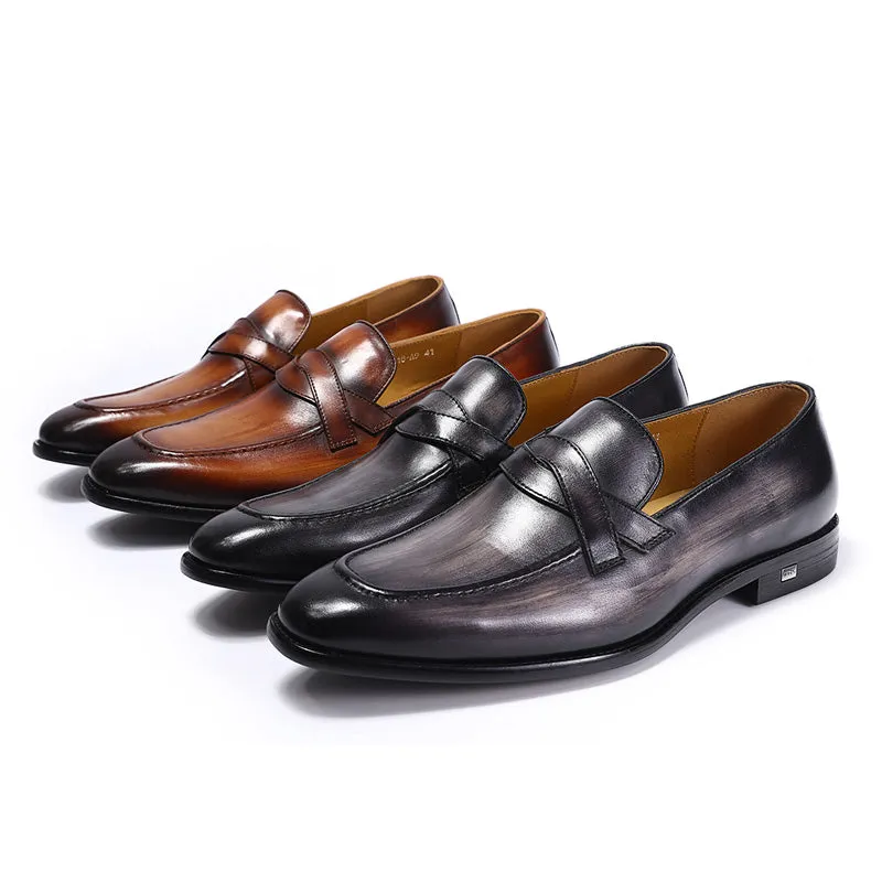 Pointed Toe Duo Crossing Strap Detail Men Loafer Shoes