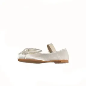 Round Toe Bow Elastic Strap Silk Ballet Flats