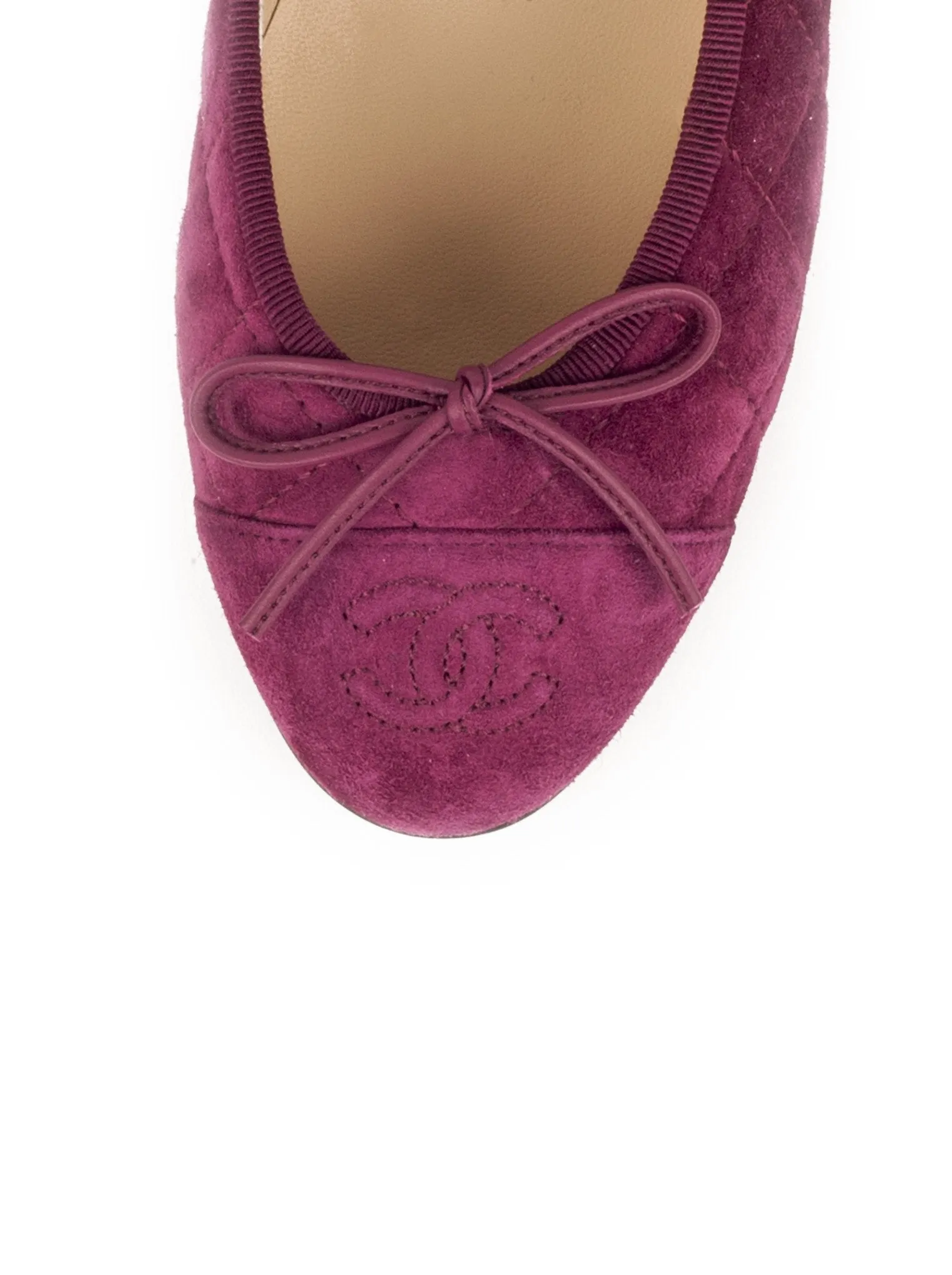 Suede Quilted Ballerina Flats - Dark Pink